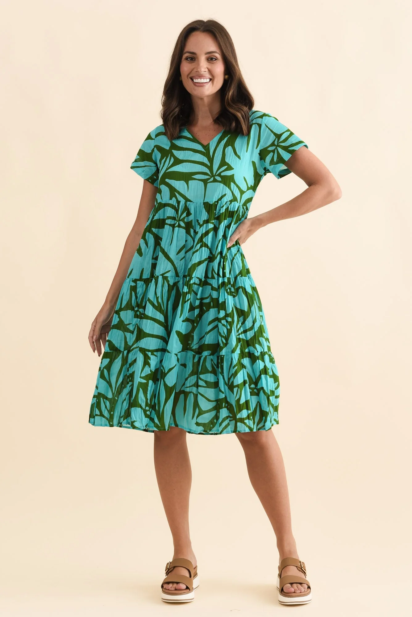 Lania Aqua Botanical Crinkle Cotton Dress - Image 6