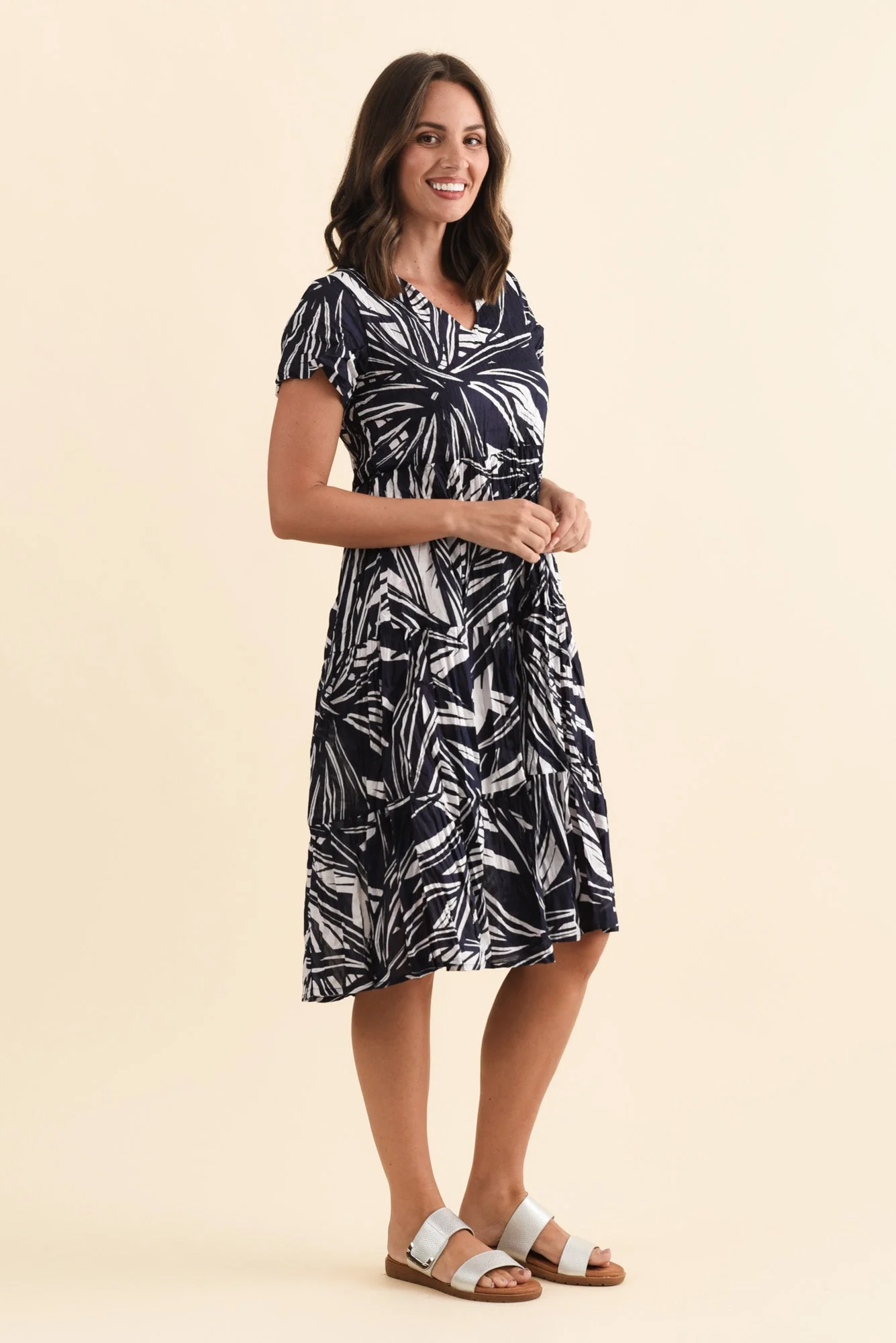 Lania Navy Burst Crinkle Cotton Dress - Image 3