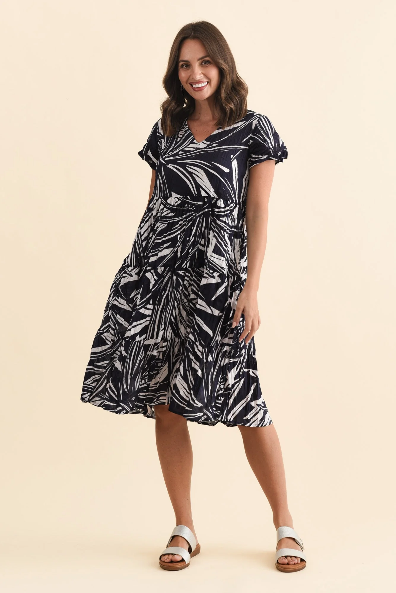 Lania Navy Burst Crinkle Cotton Dress - Image 6
