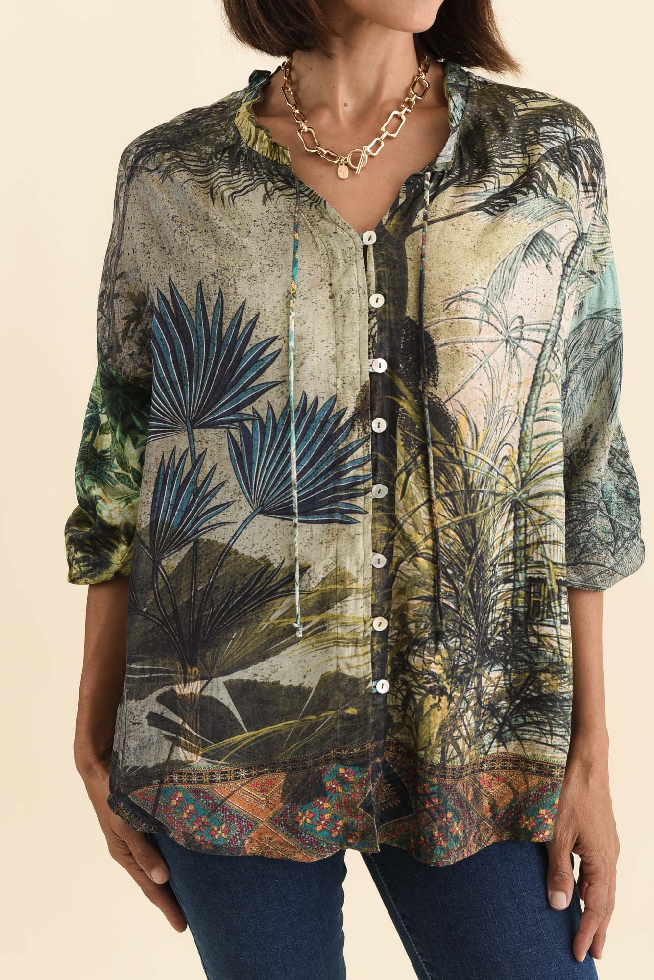 Laria Green Tropical Button Top - Image 6