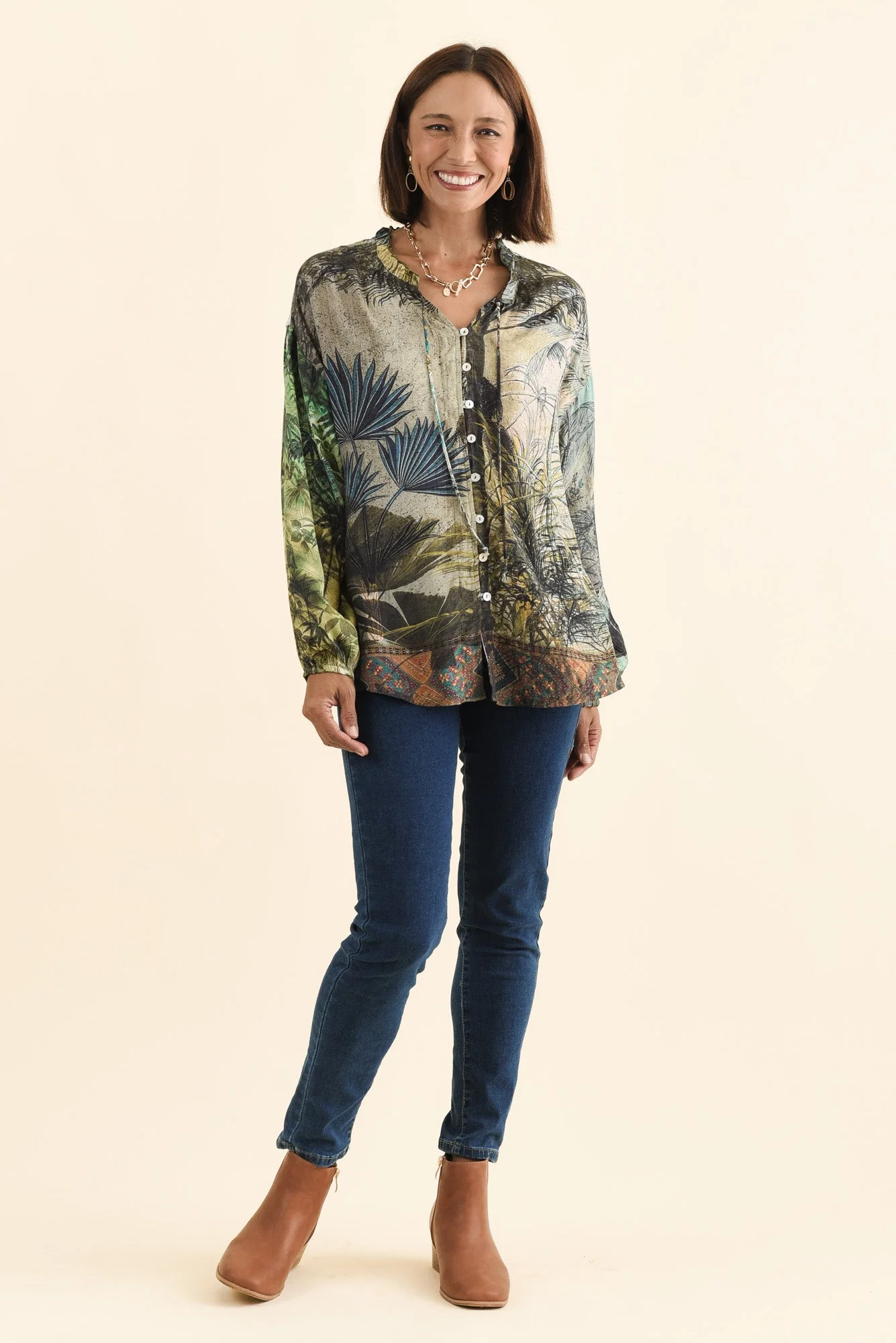 Laria Green Tropical Button Top - Image 7