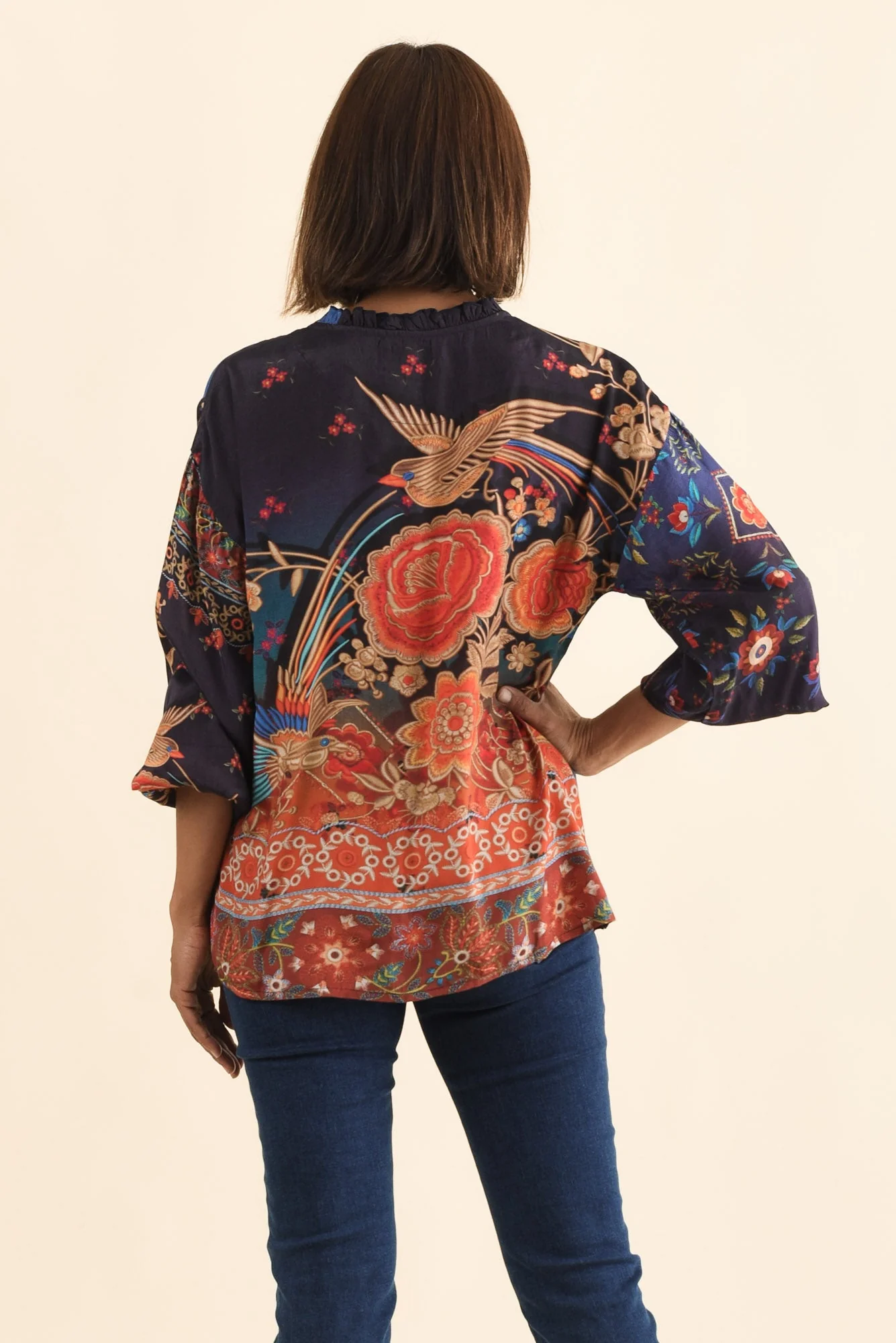 Laria Navy Botanical Button Top - Image 4