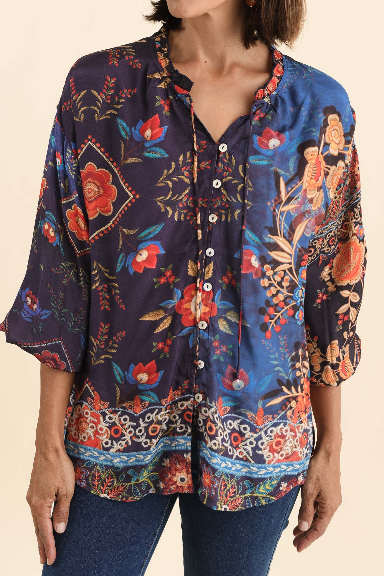 Laria Navy Botanical Button Top - Image 5
