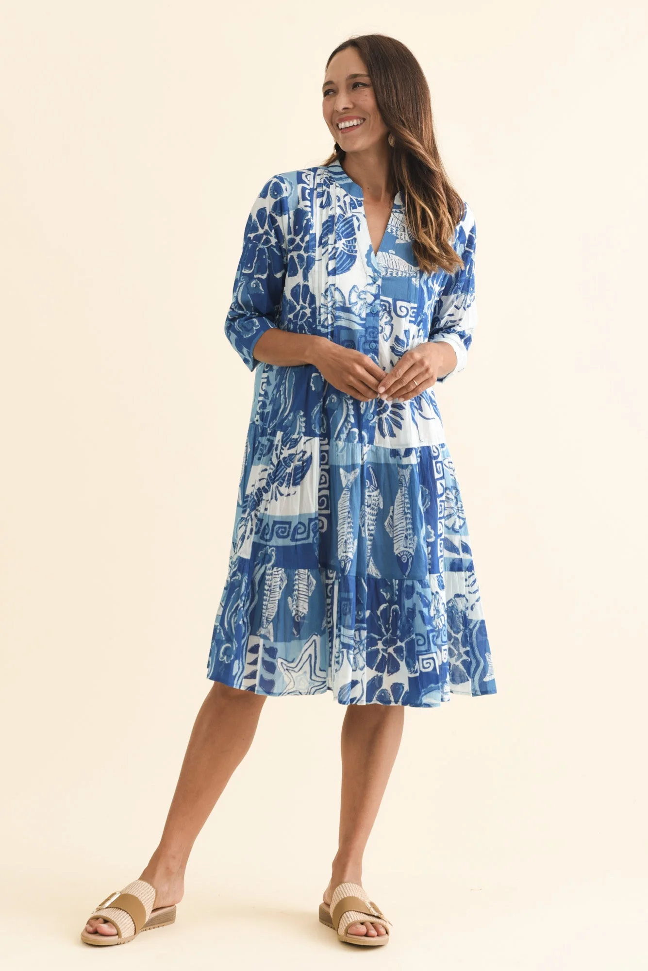 Larissa Blue Ocean Cotton Pleated Dress - Image 7