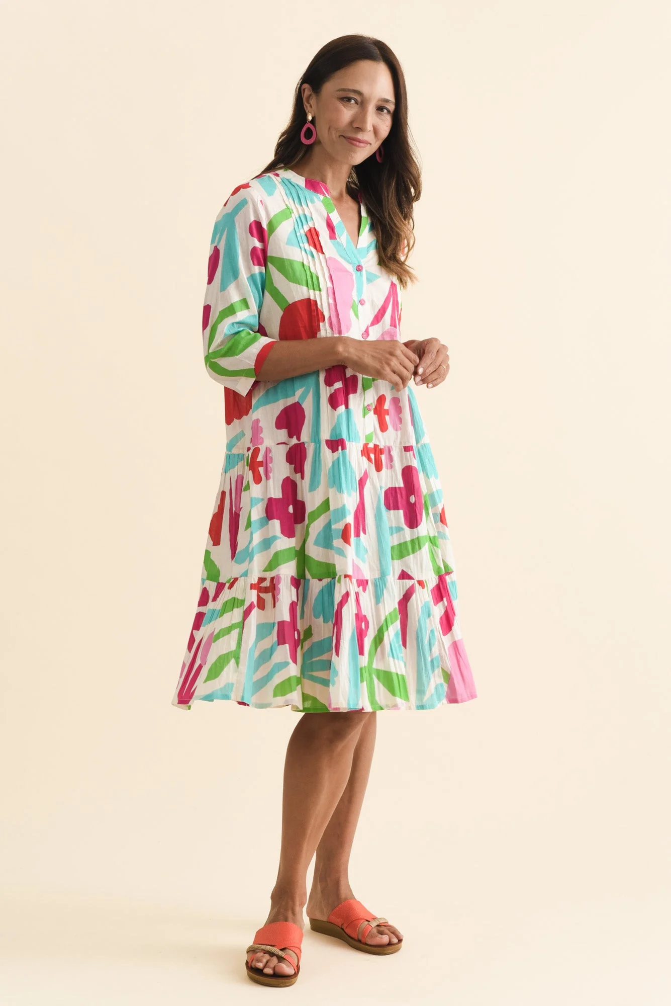 Larissa White Flower Cotton Pleated Dress - Image 2