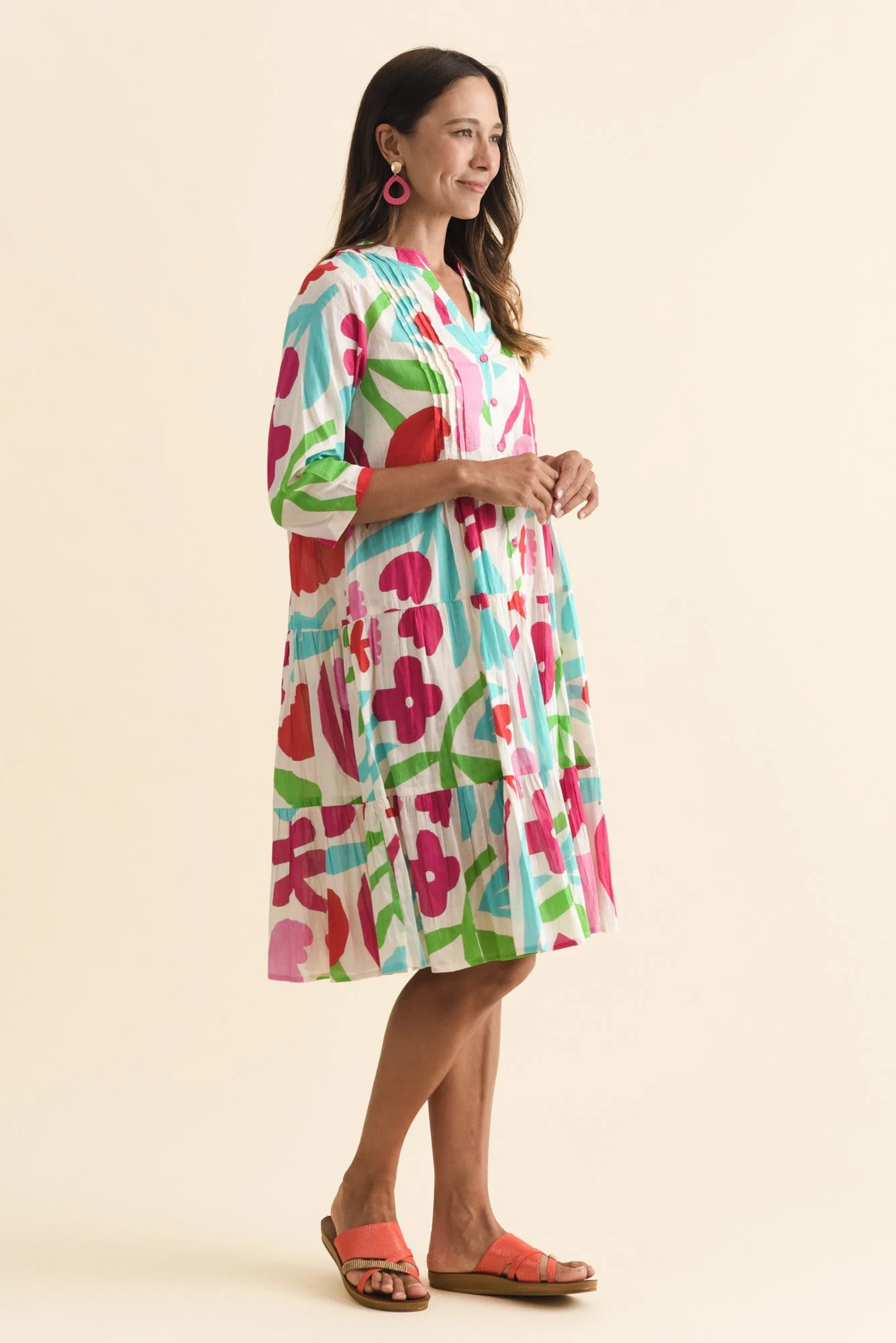 Larissa White Flower Cotton Pleated Dress - Image 3