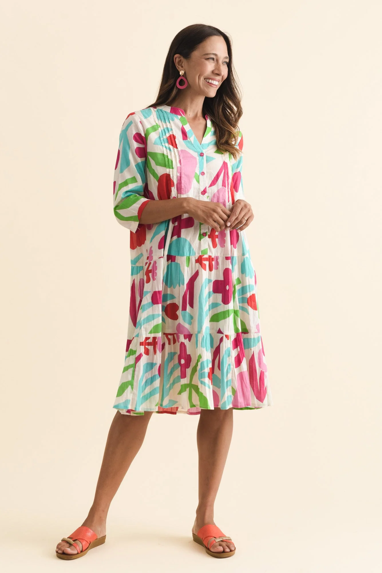 Larissa White Flower Cotton Pleated Dress - Image 6
