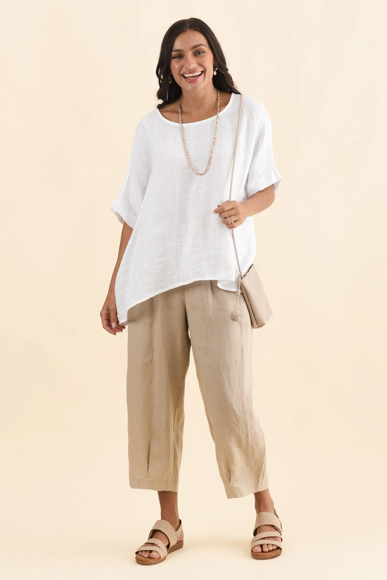Lassie Beige Linen Barrel Pants - Image 2