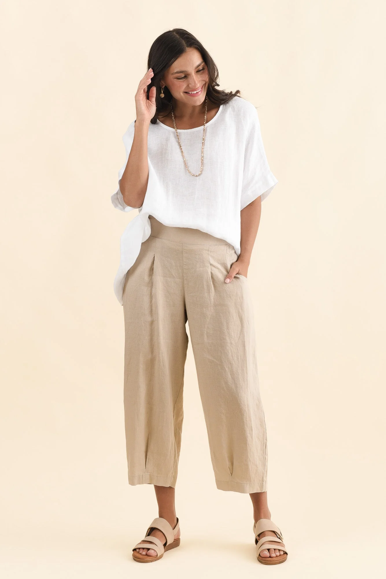 Lassie Beige Linen Barrel Pants - Image 6
