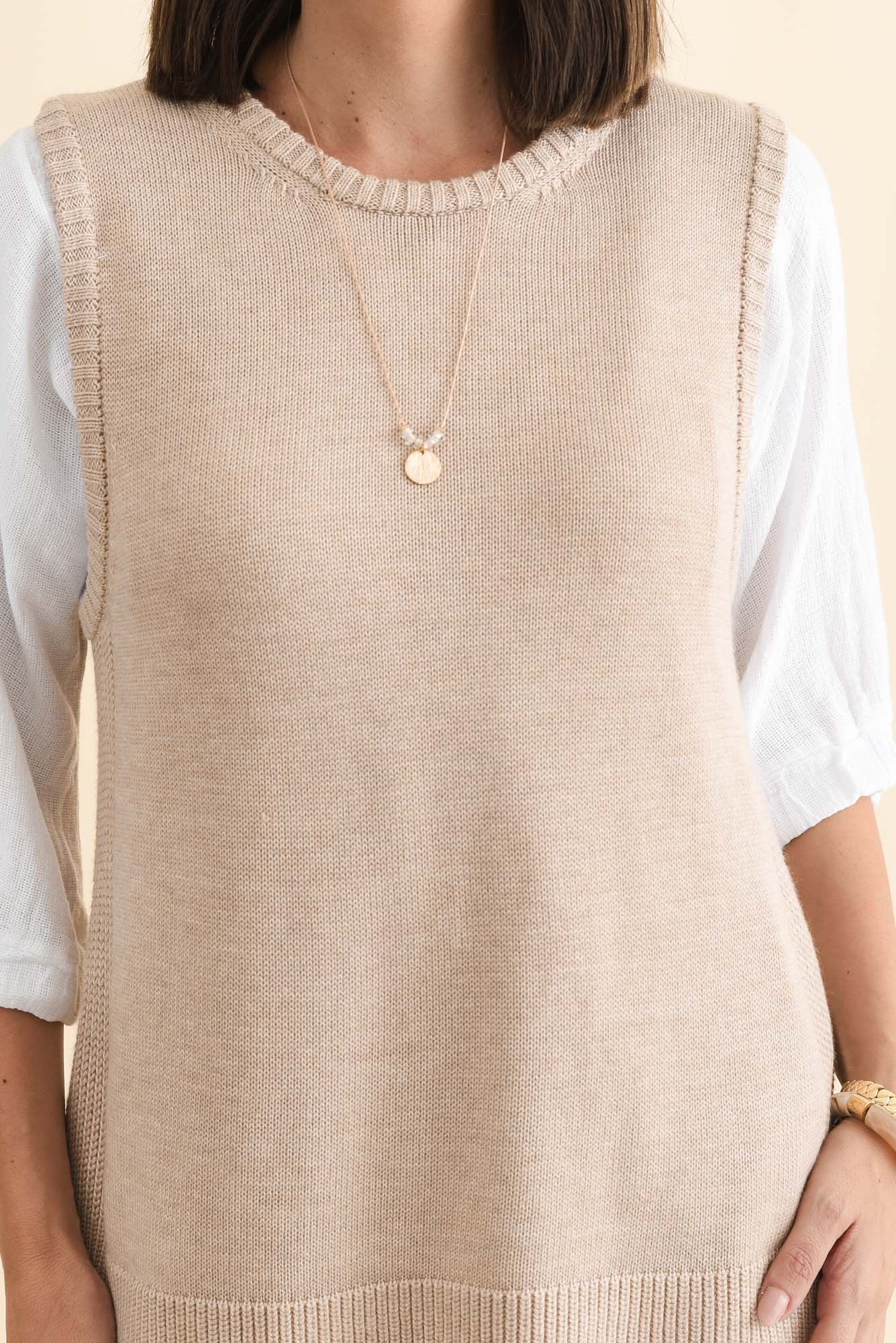 Laurell Beige Knit Crewneck Vest - Image 5
