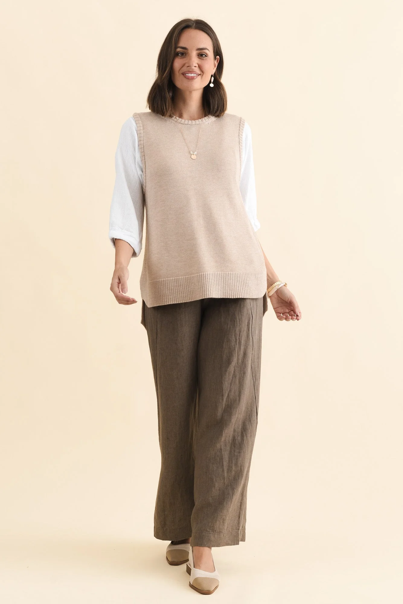Laurell Beige Knit Crewneck Vest - Image 6