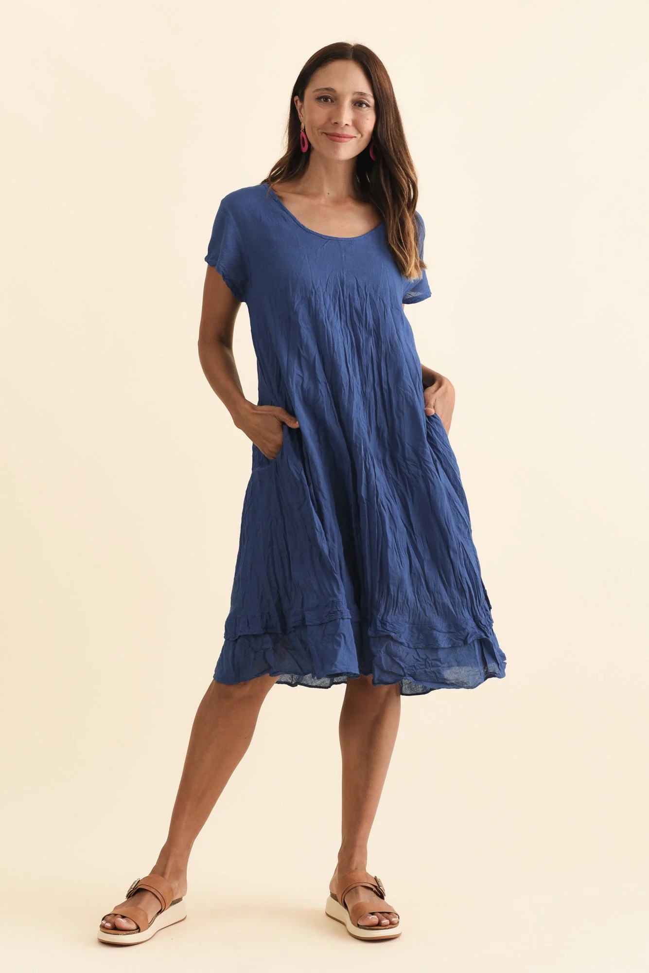 Lauren Navy Crinkle Cotton Dress - Image 2