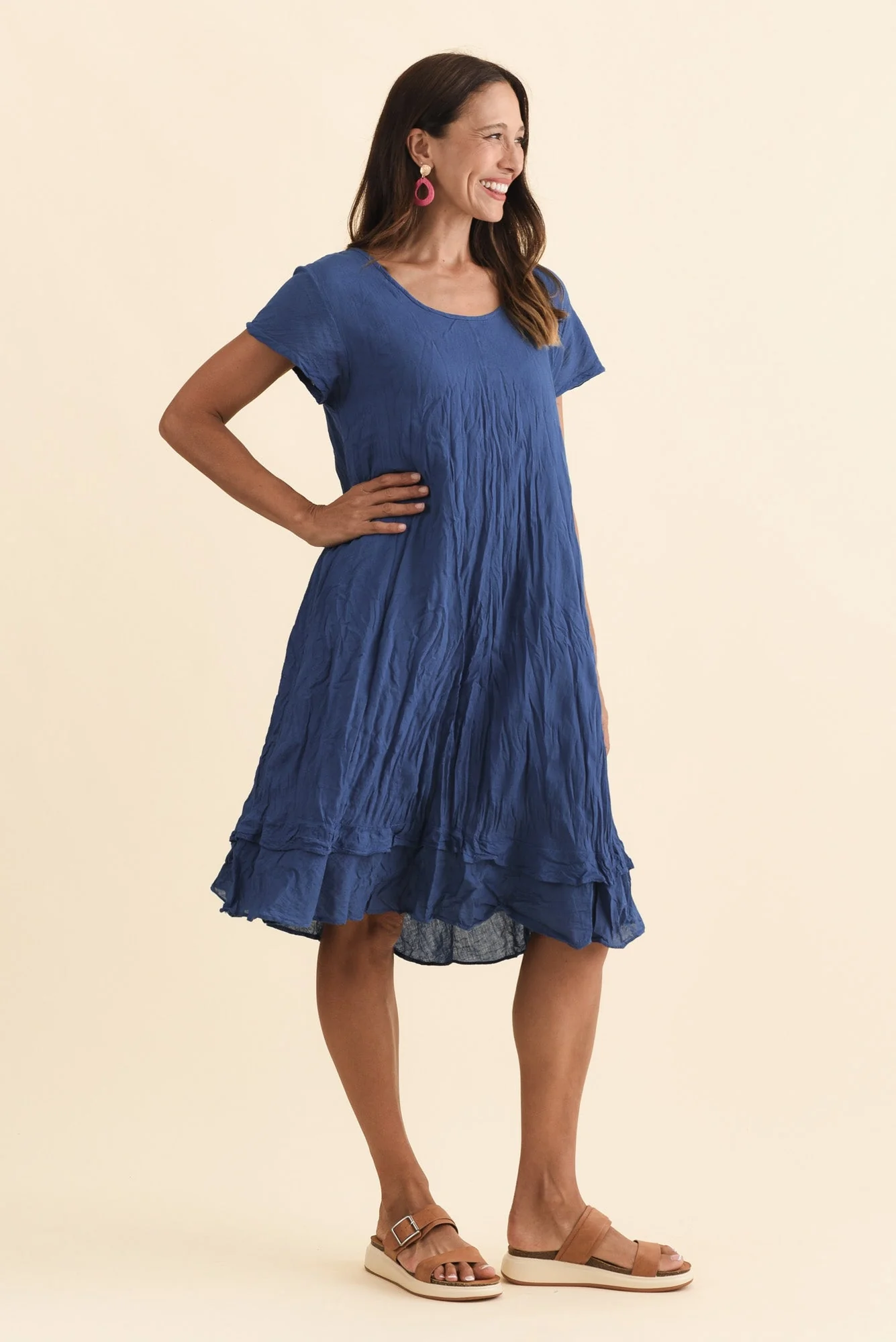 Lauren Navy Crinkle Cotton Dress - Image 3
