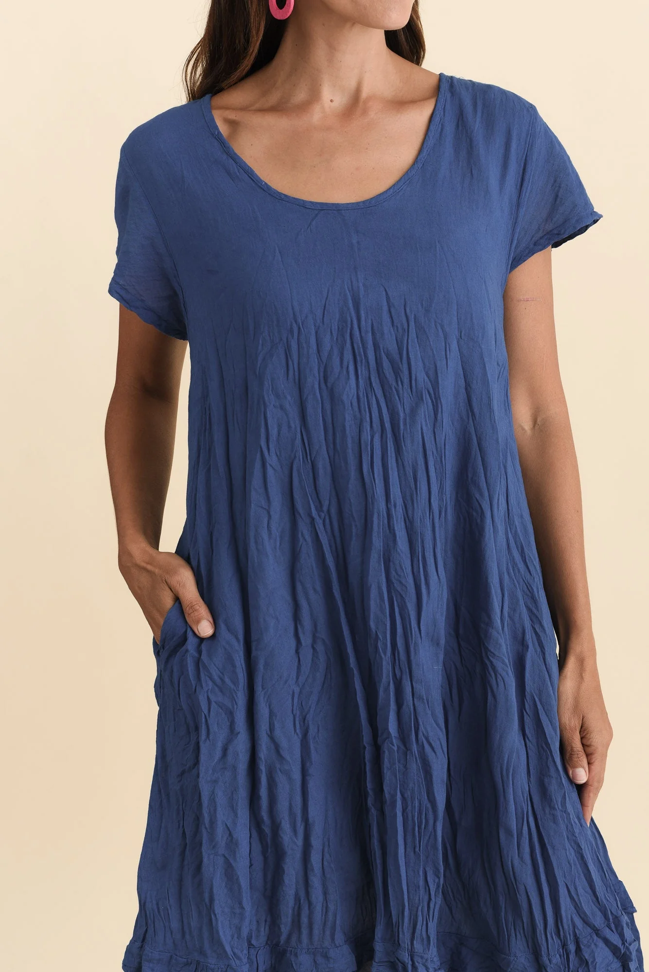 Lauren Navy Crinkle Cotton Dress - Image 5