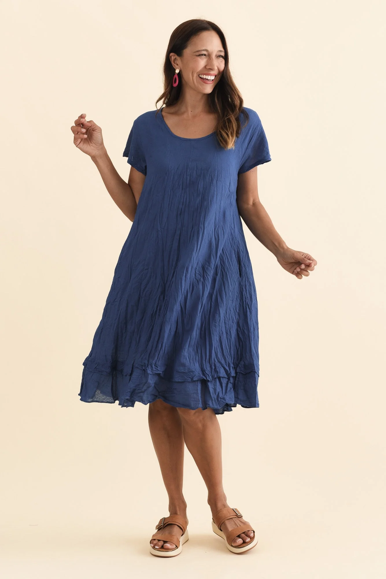 Lauren Navy Crinkle Cotton Dress - Image 6