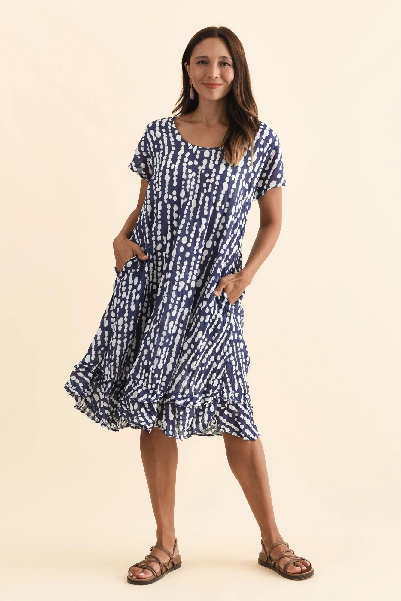 Lauren Navy Speckle Crinkle Cotton Dress - Image 2