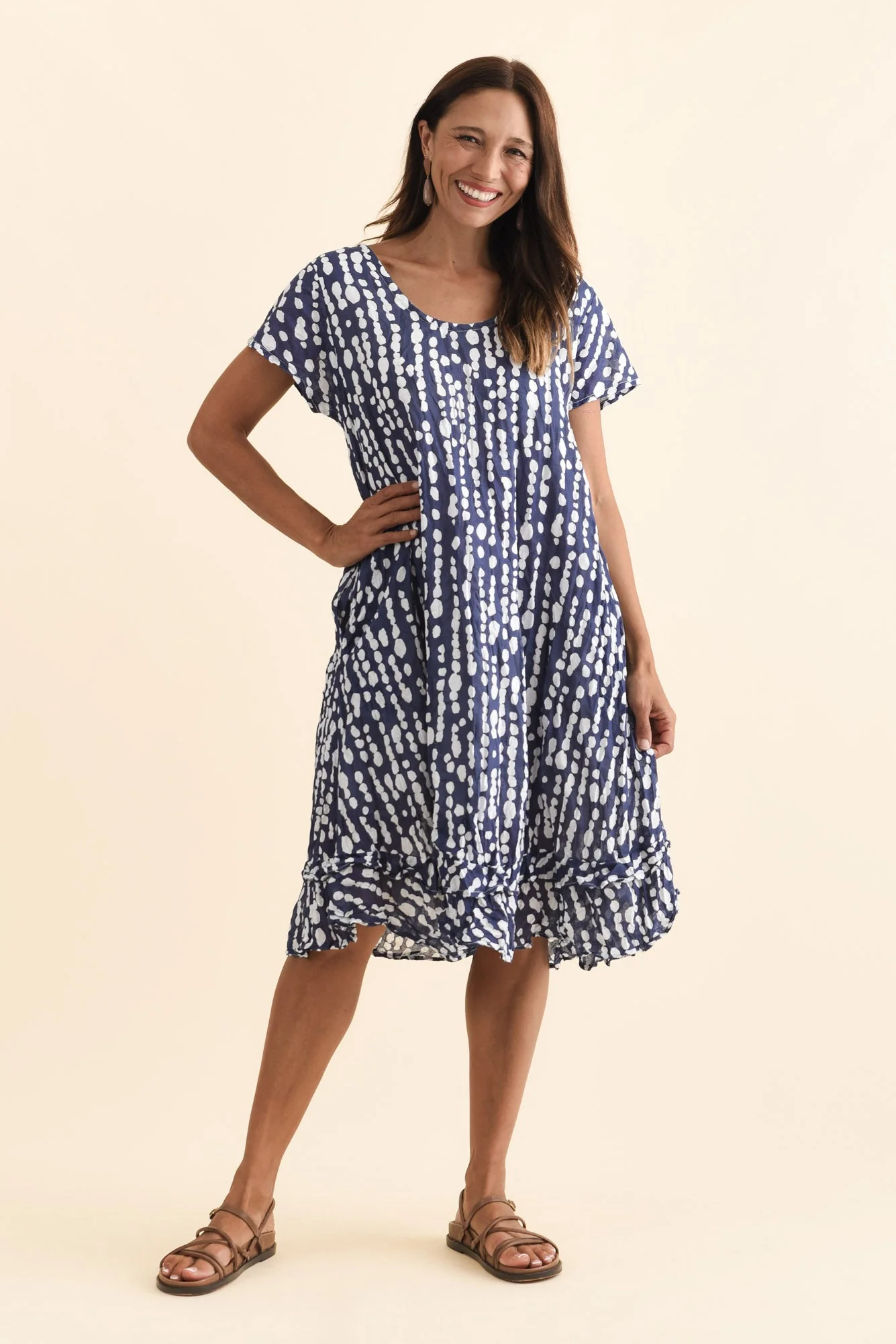 Lauren Navy Speckle Crinkle Cotton Dress - Image 3