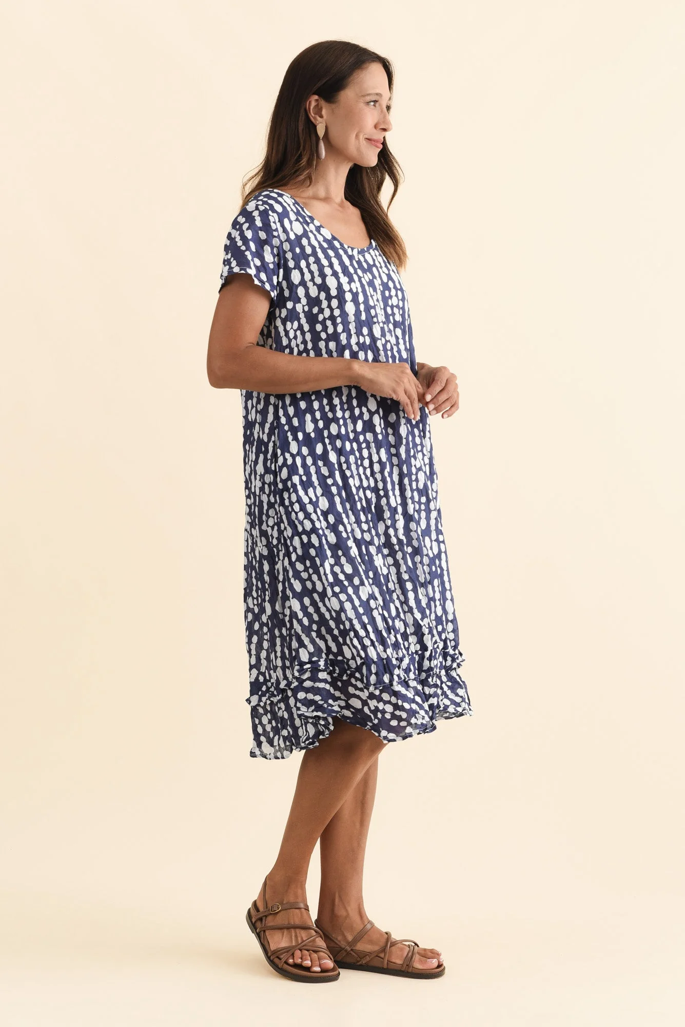 Lauren Navy Speckle Crinkle Cotton Dress - Image 4