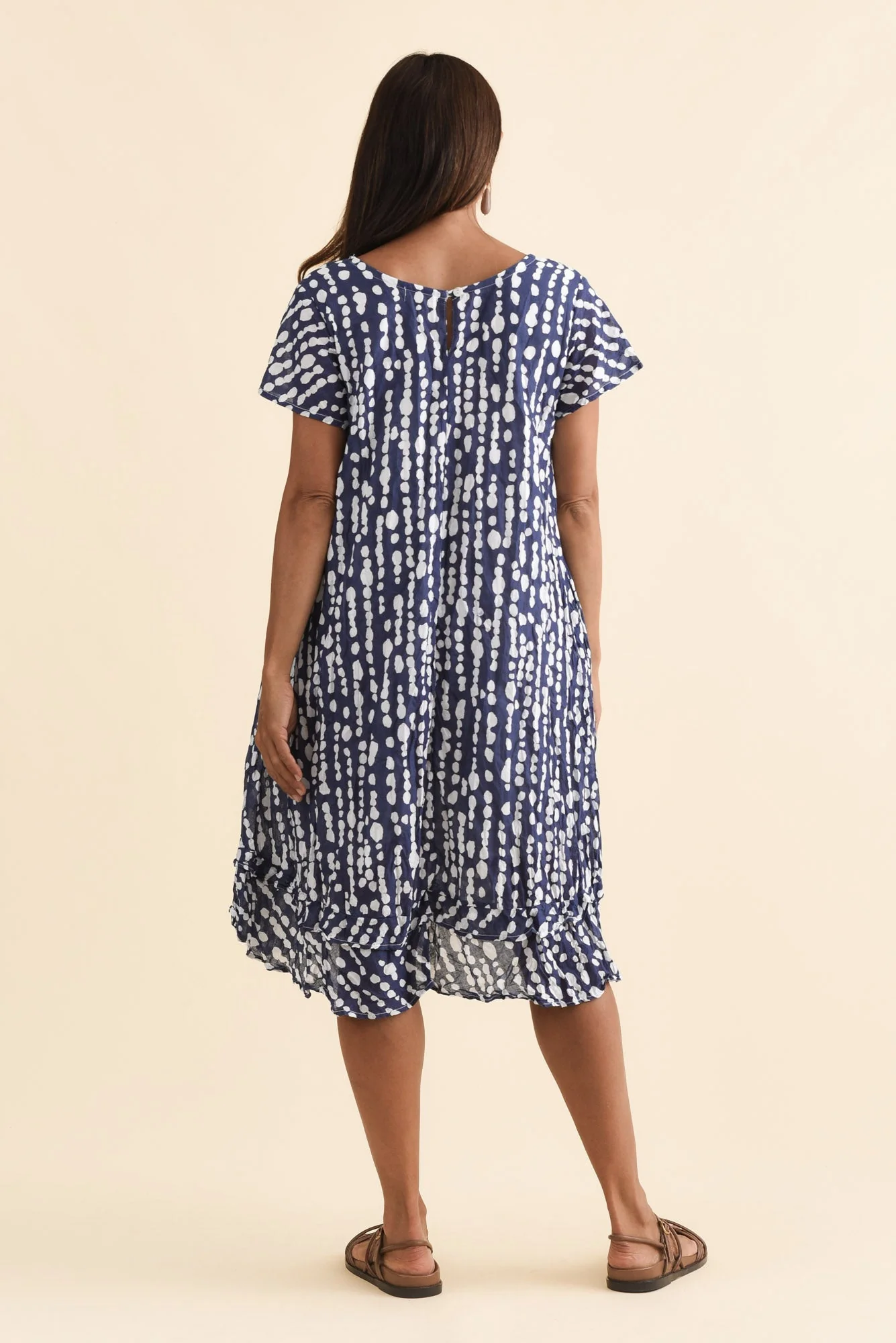 Lauren Navy Speckle Crinkle Cotton Dress - Image 5