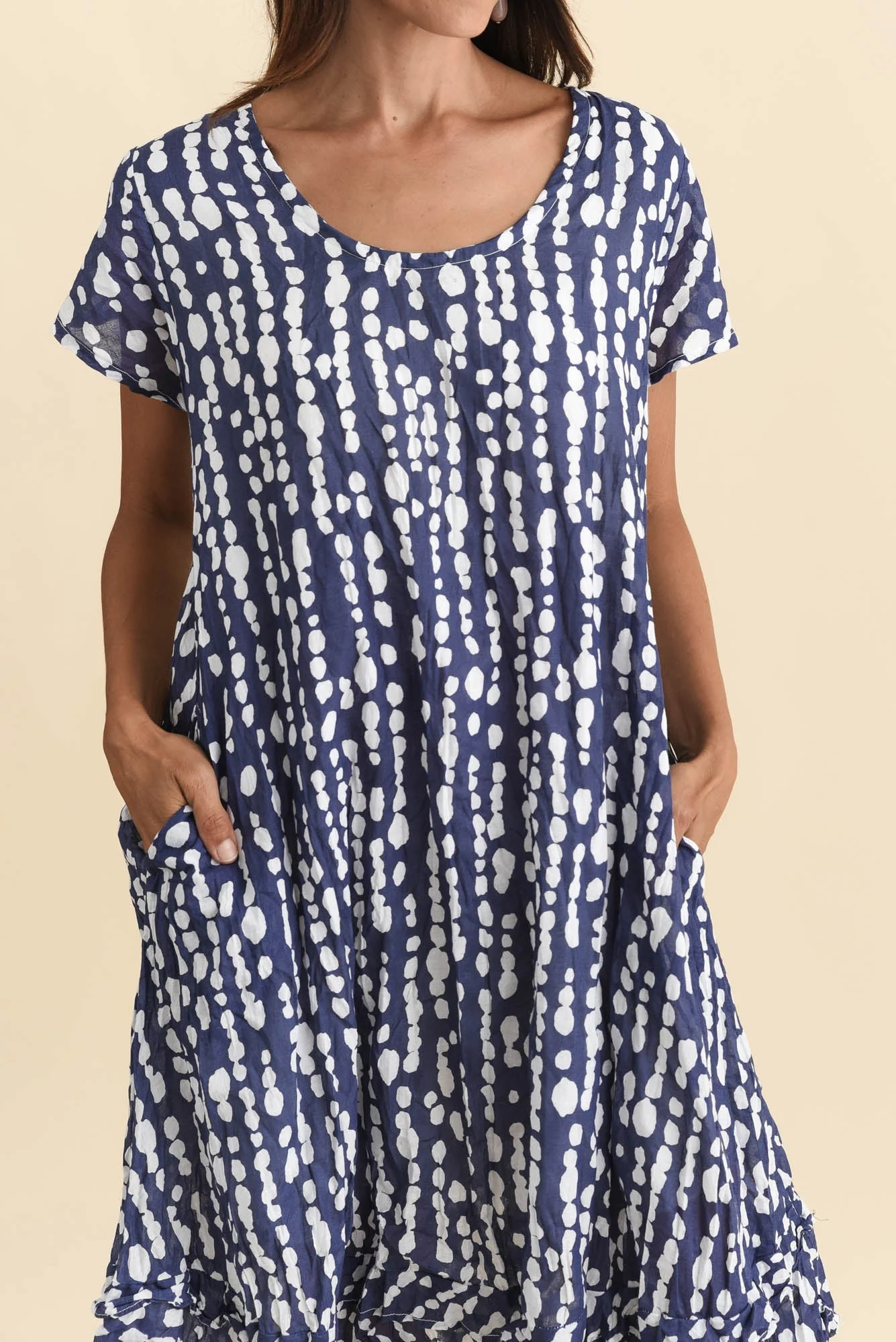 Lauren Navy Speckle Crinkle Cotton Dress - Image 6