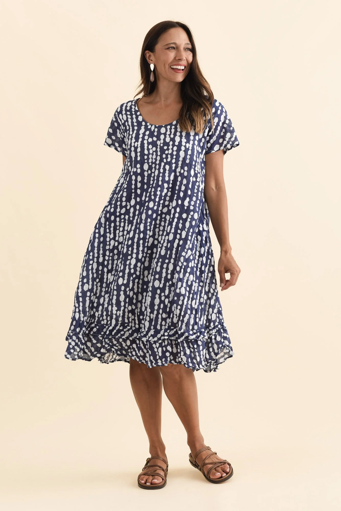Lauren Navy Speckle Crinkle Cotton Dress - Image 7