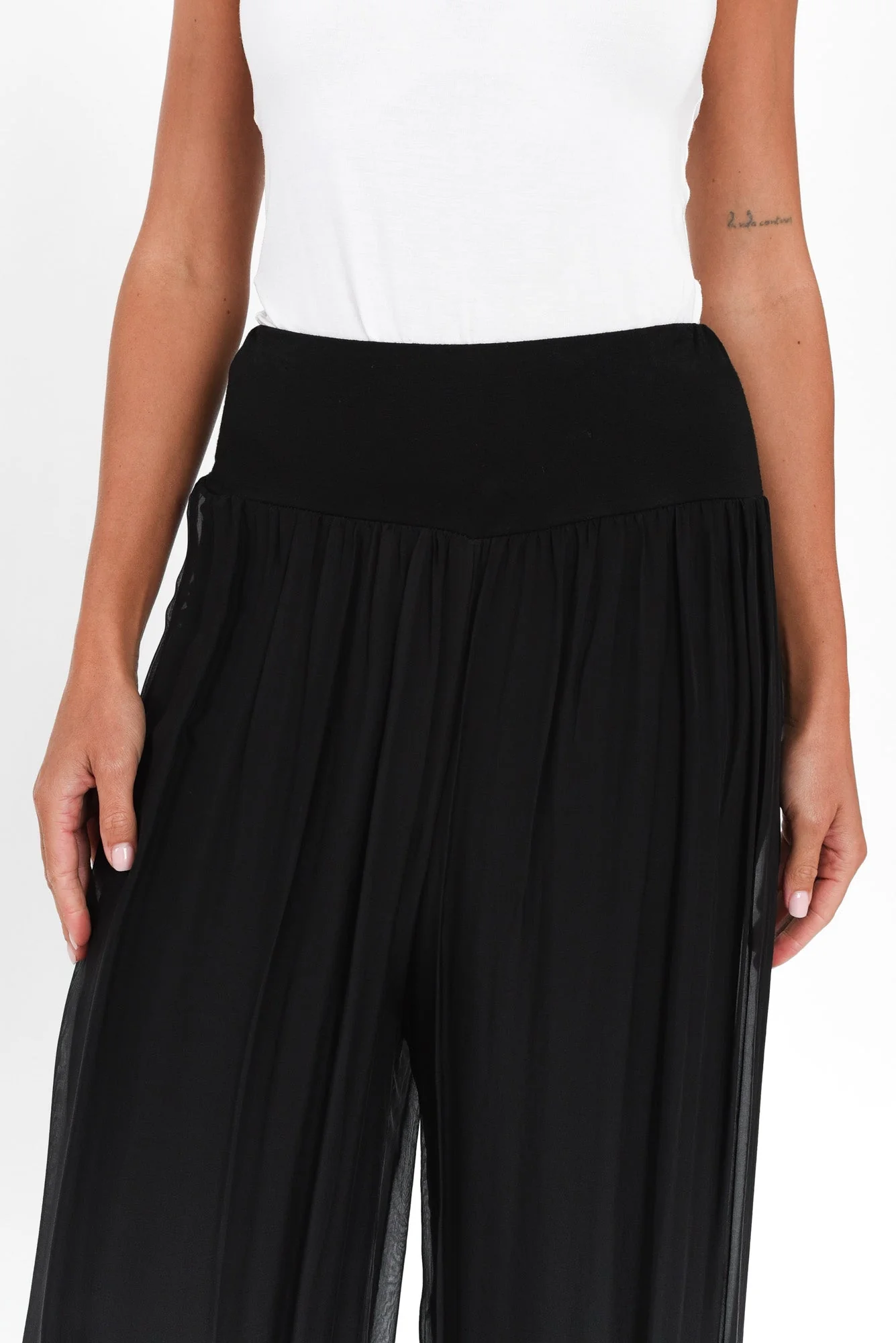 Laurier Black Silk Wide Leg Pants - Image 3