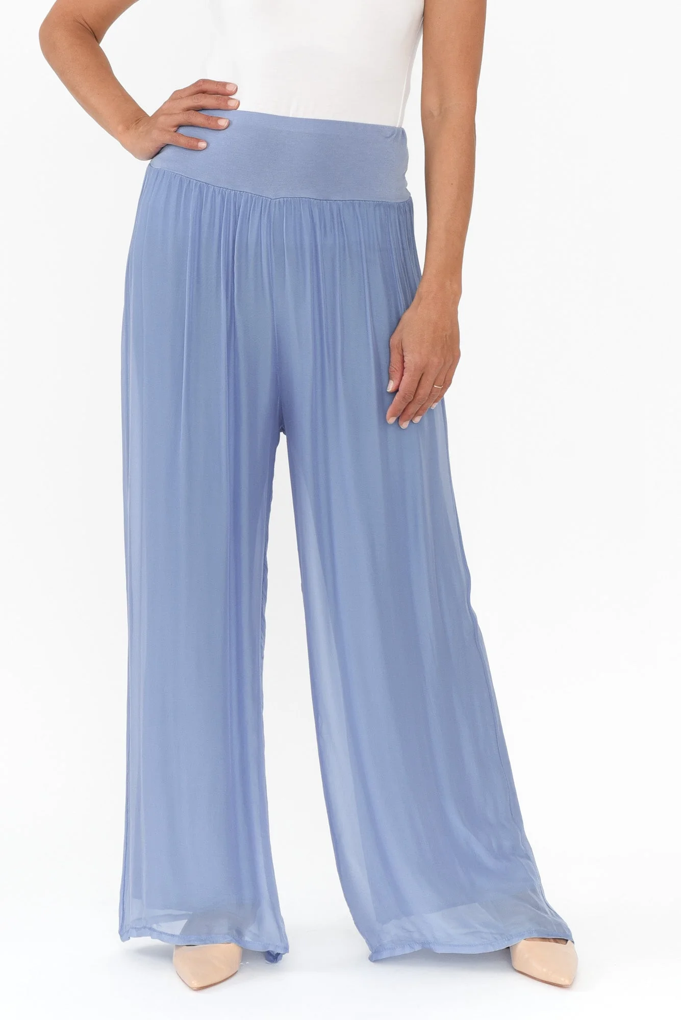 Laurier Blue Silk Wide Leg Pants - Image 5