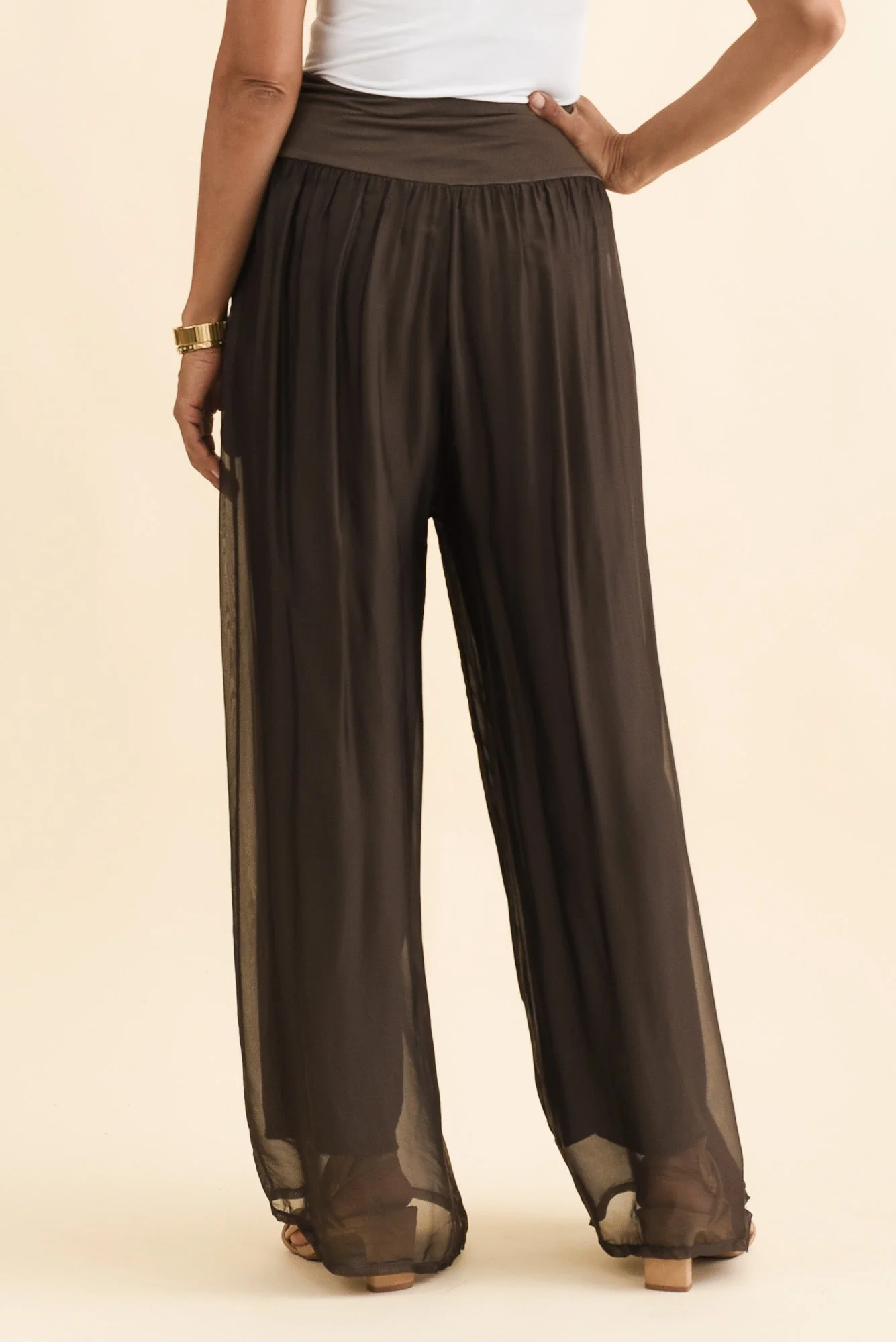 Laurier Chocolate Silk Wide Leg Pants - Image 4