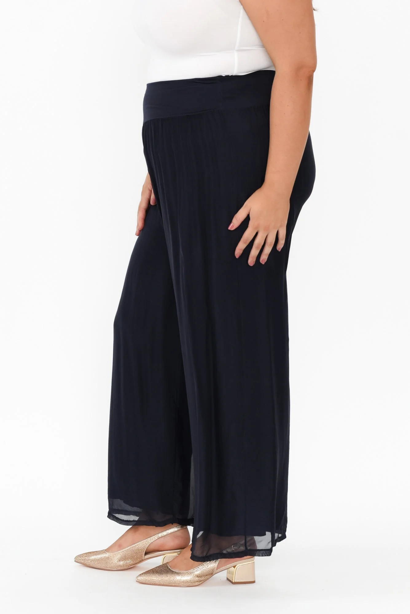 Laurier Navy Silk Wide Leg Pants - Image 10