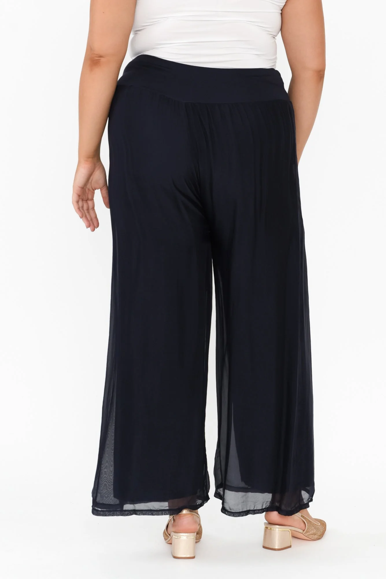 Laurier Navy Silk Wide Leg Pants - Image 11
