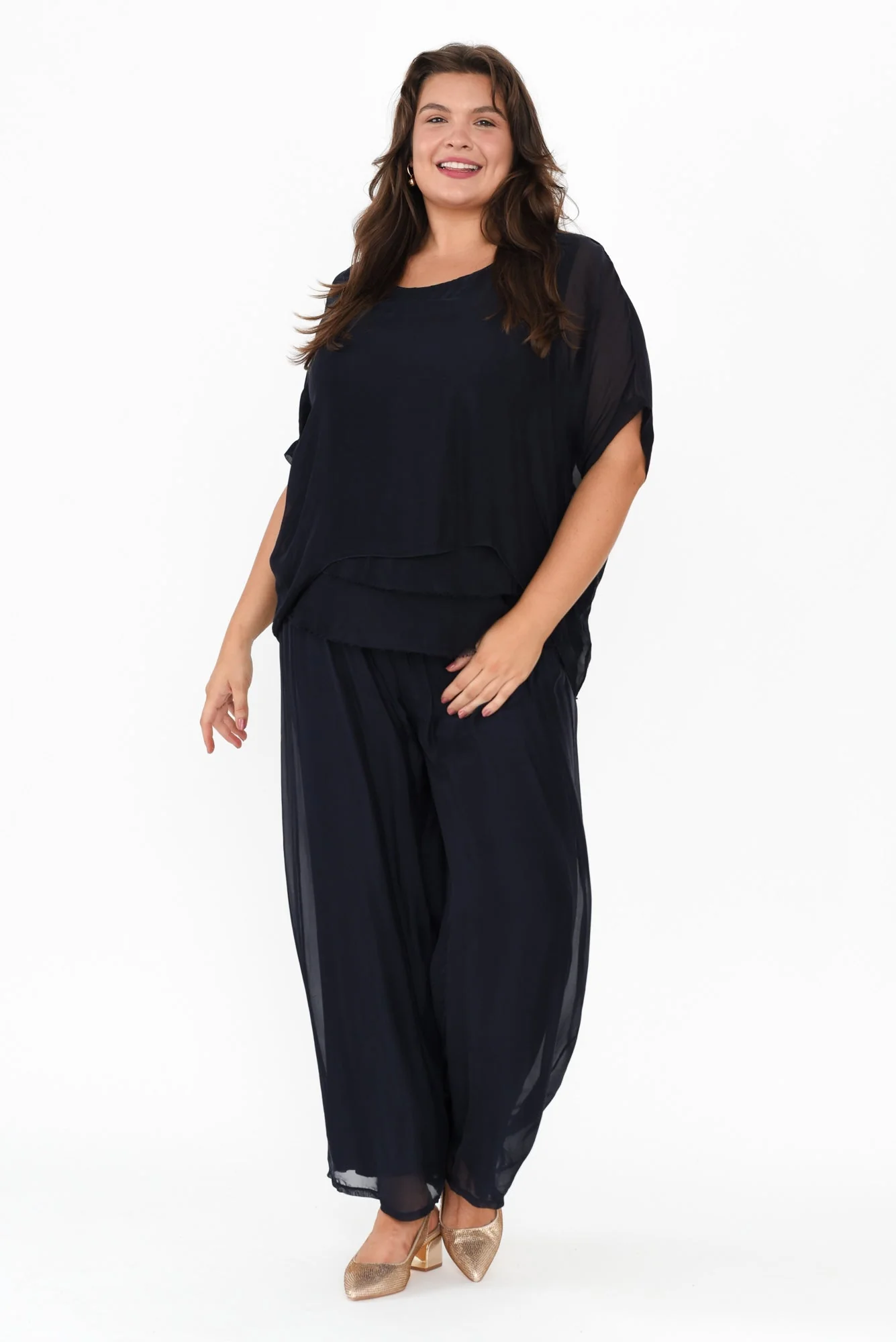 Laurier Navy Silk Wide Leg Pants - Image 12