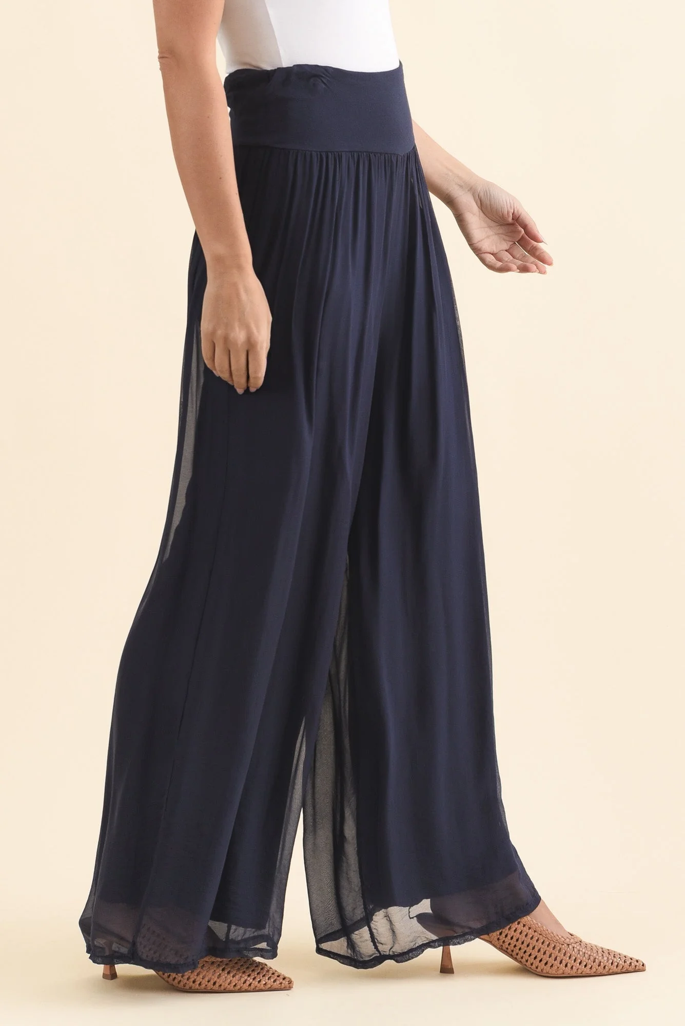 Laurier Navy Silk Wide Leg Pants - Image 3