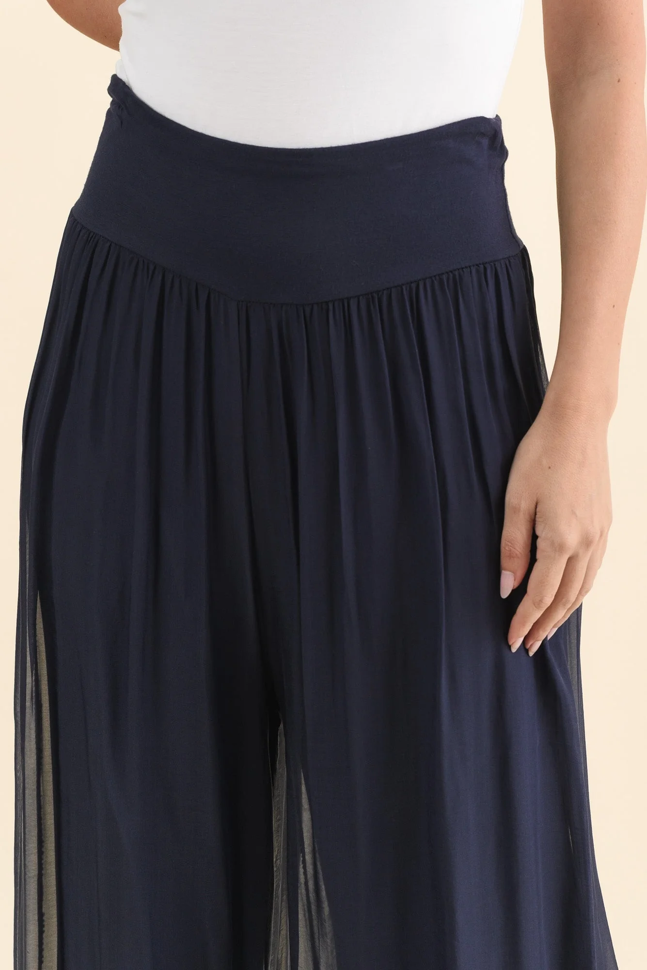 Laurier Navy Silk Wide Leg Pants - Image 5