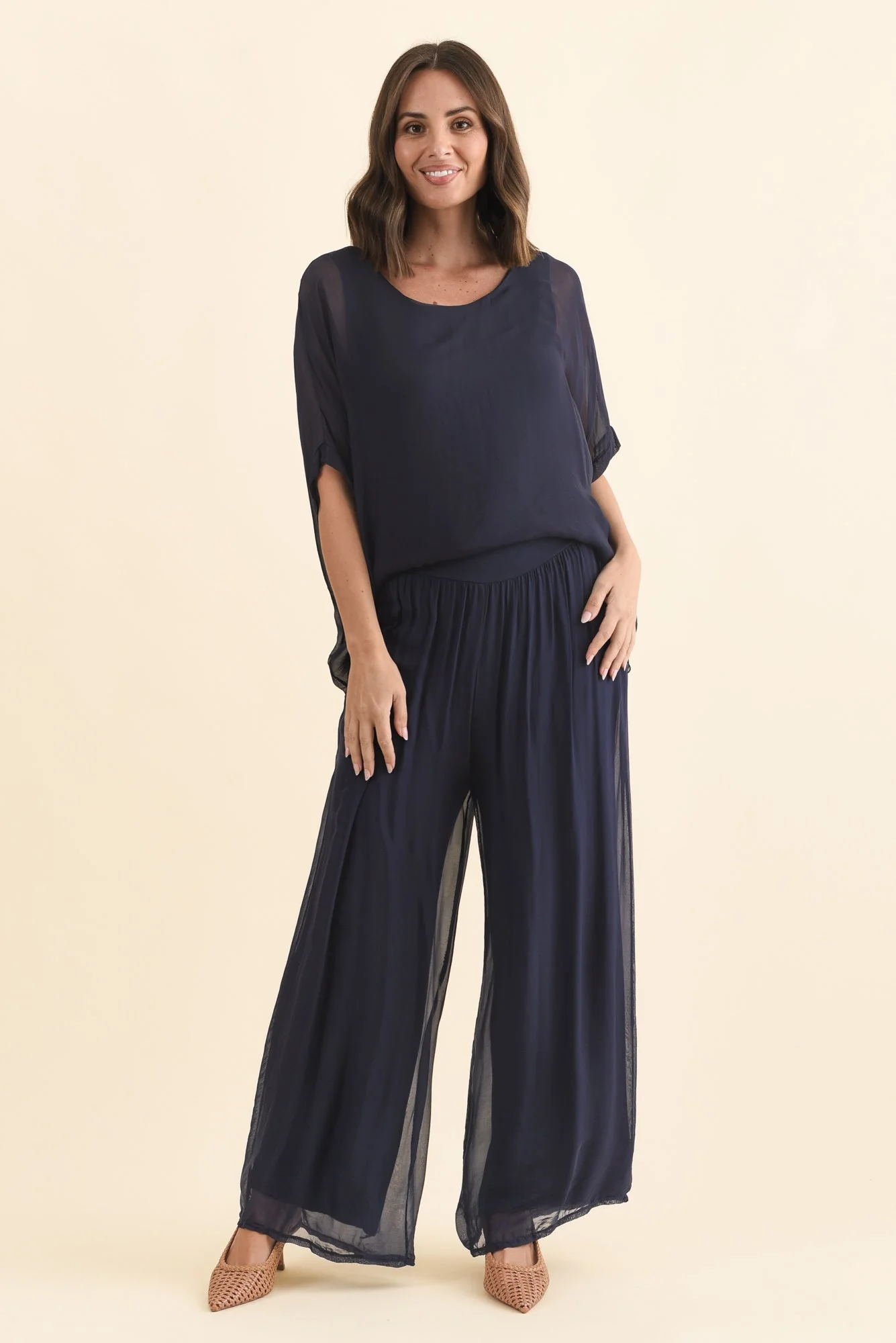 Laurier Navy Silk Wide Leg Pants - Image 6