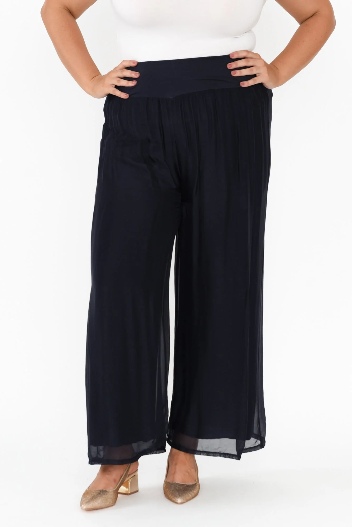 Laurier Navy Silk Wide Leg Pants - Image 8