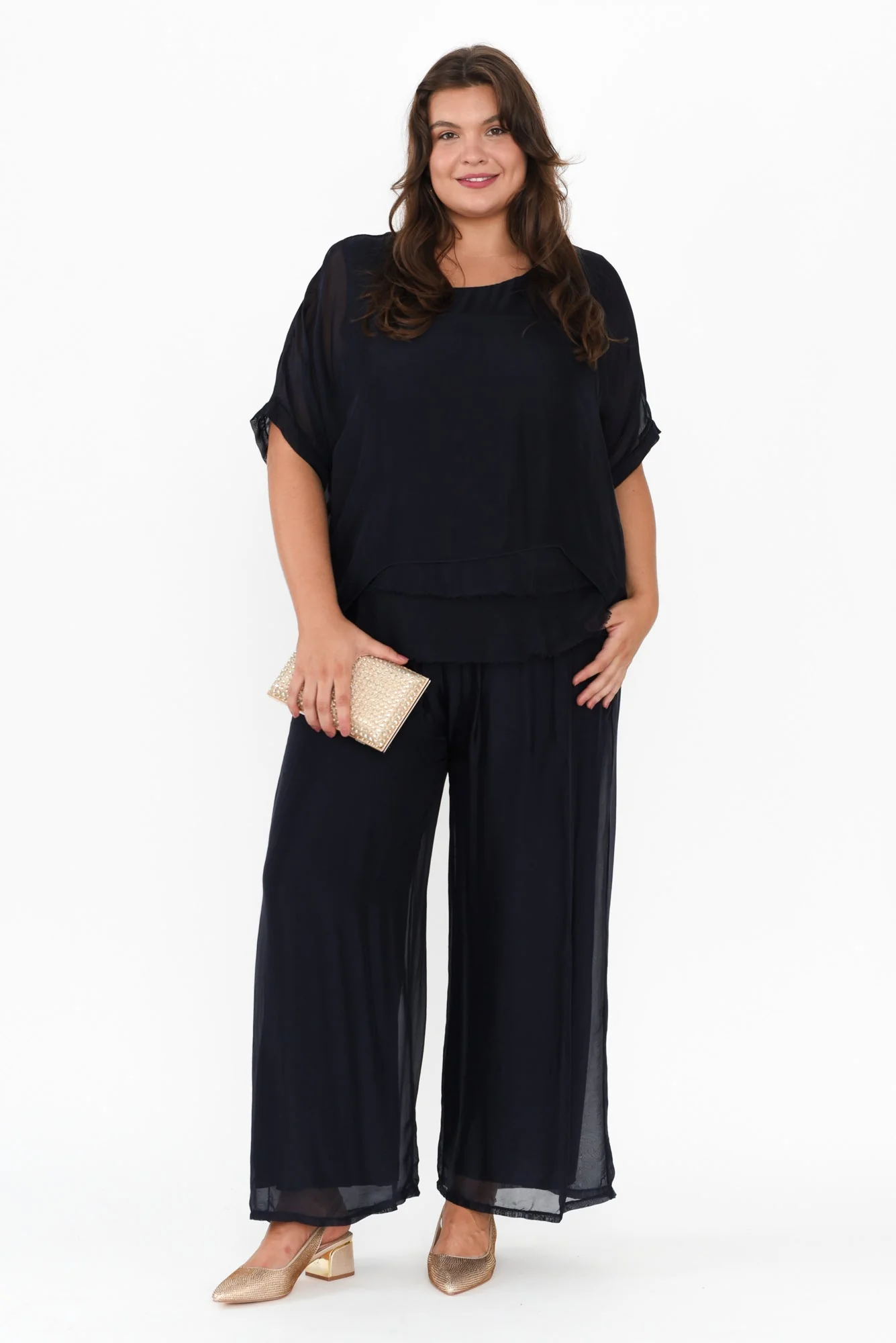 Laurier Navy Silk Wide Leg Pants - Image 9