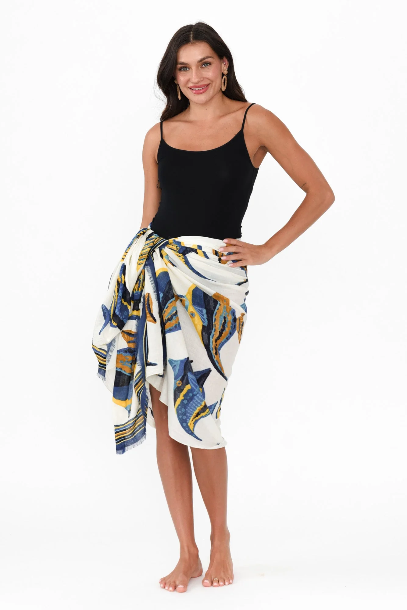 Lazlo Blue Sea Fringed Sarong - Image 6