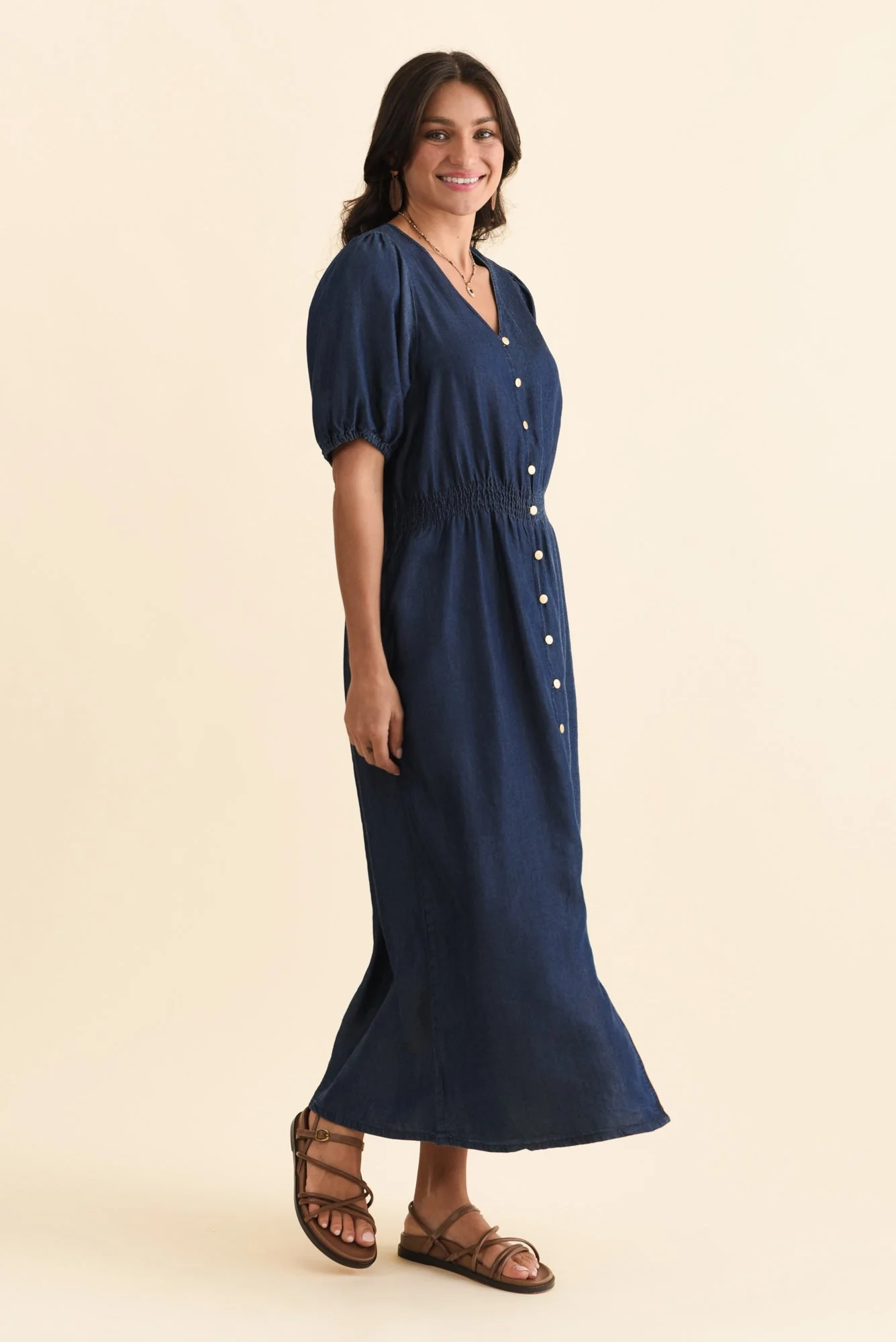 Lee Dark Blue Lyocell Button Dress - Image 3