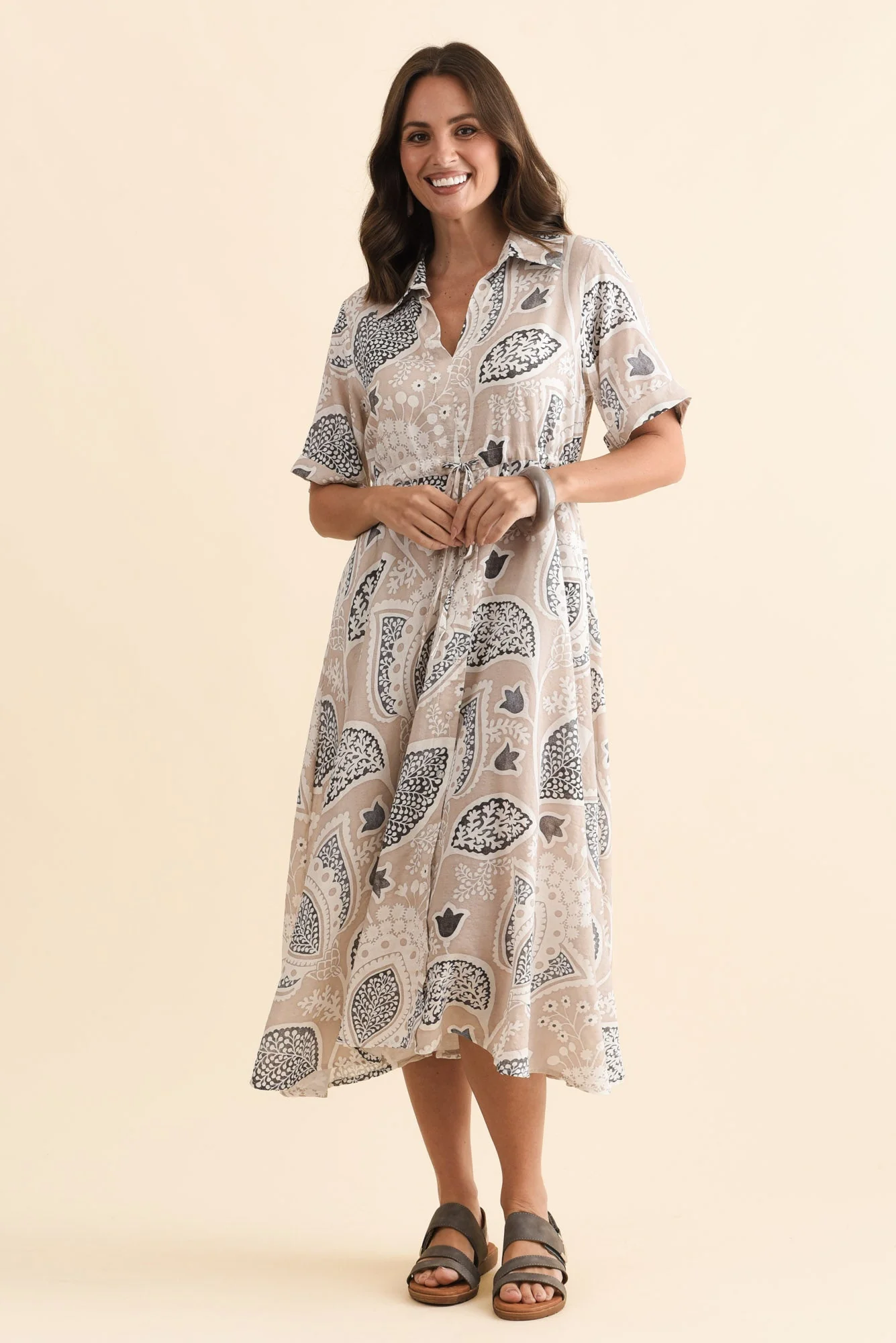 Leigh Beige Flower Tie Dress - Image 2