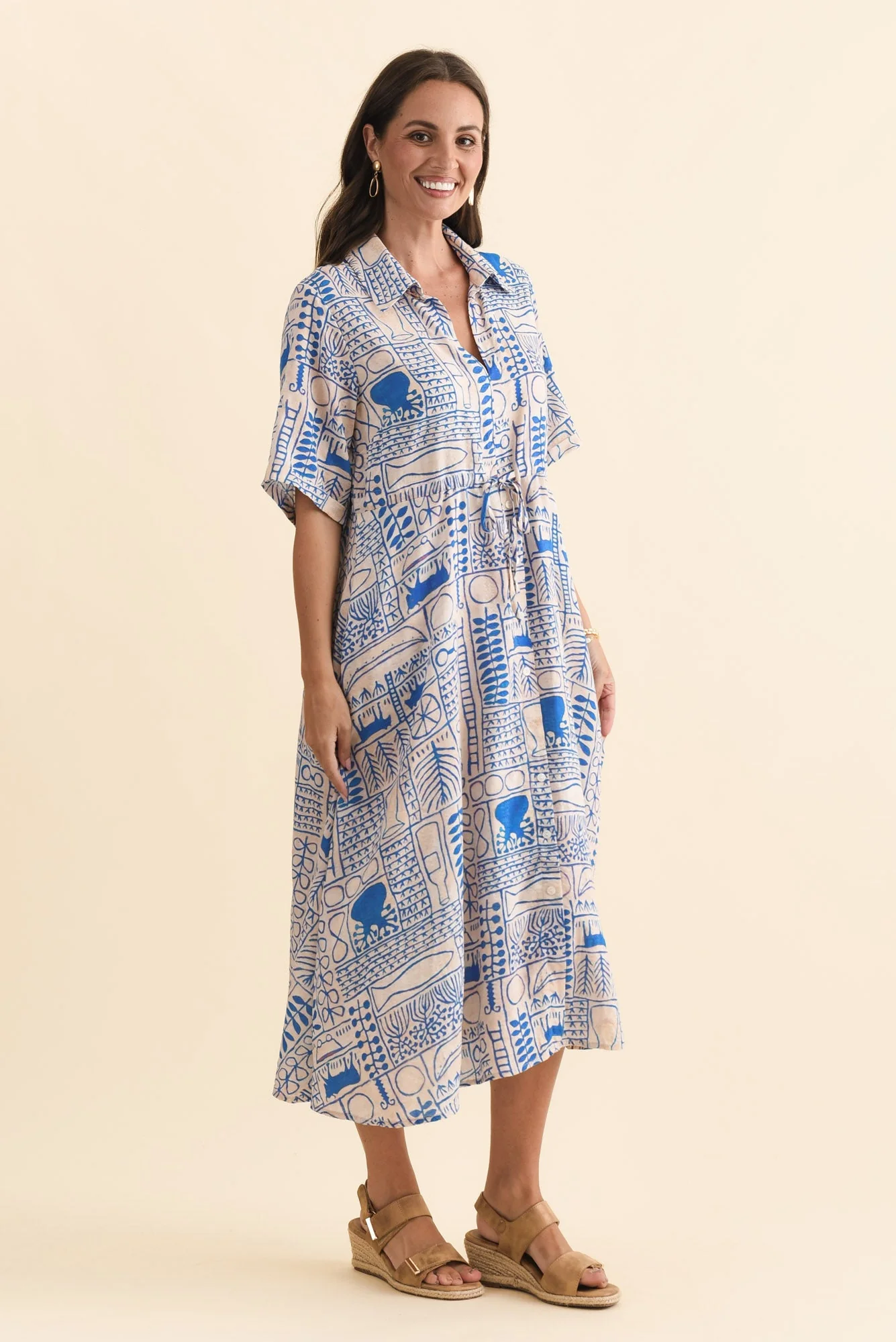 Leigh Blue Mosaic Tie Dress - Image 3