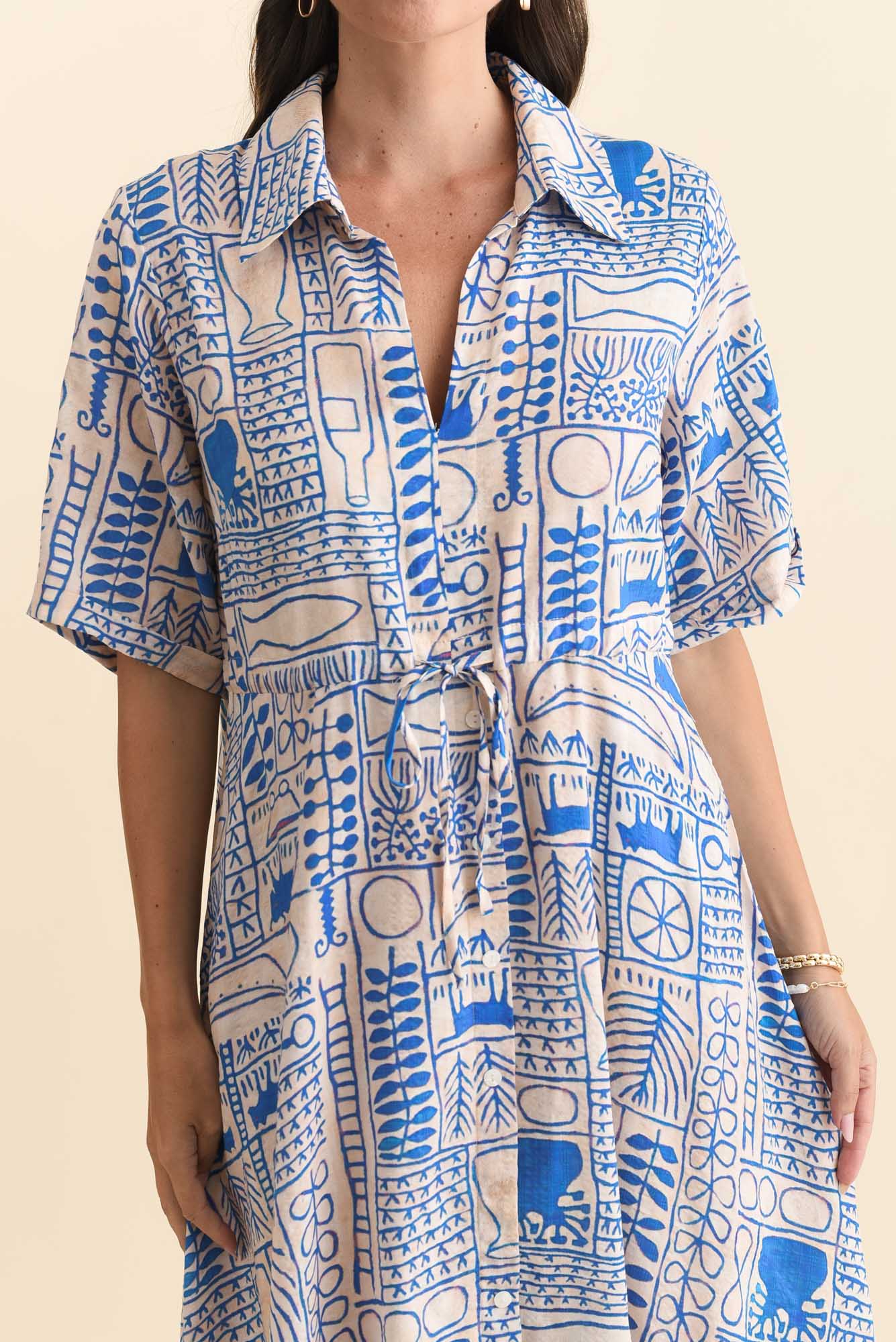 Leigh Blue Mosaic Tie Dress - Image 5