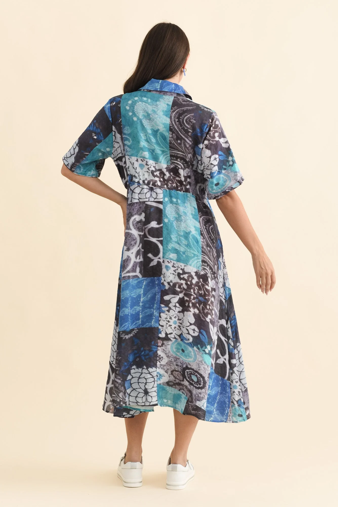 Leigh Blue Patchwork Tie Dress - Image 4