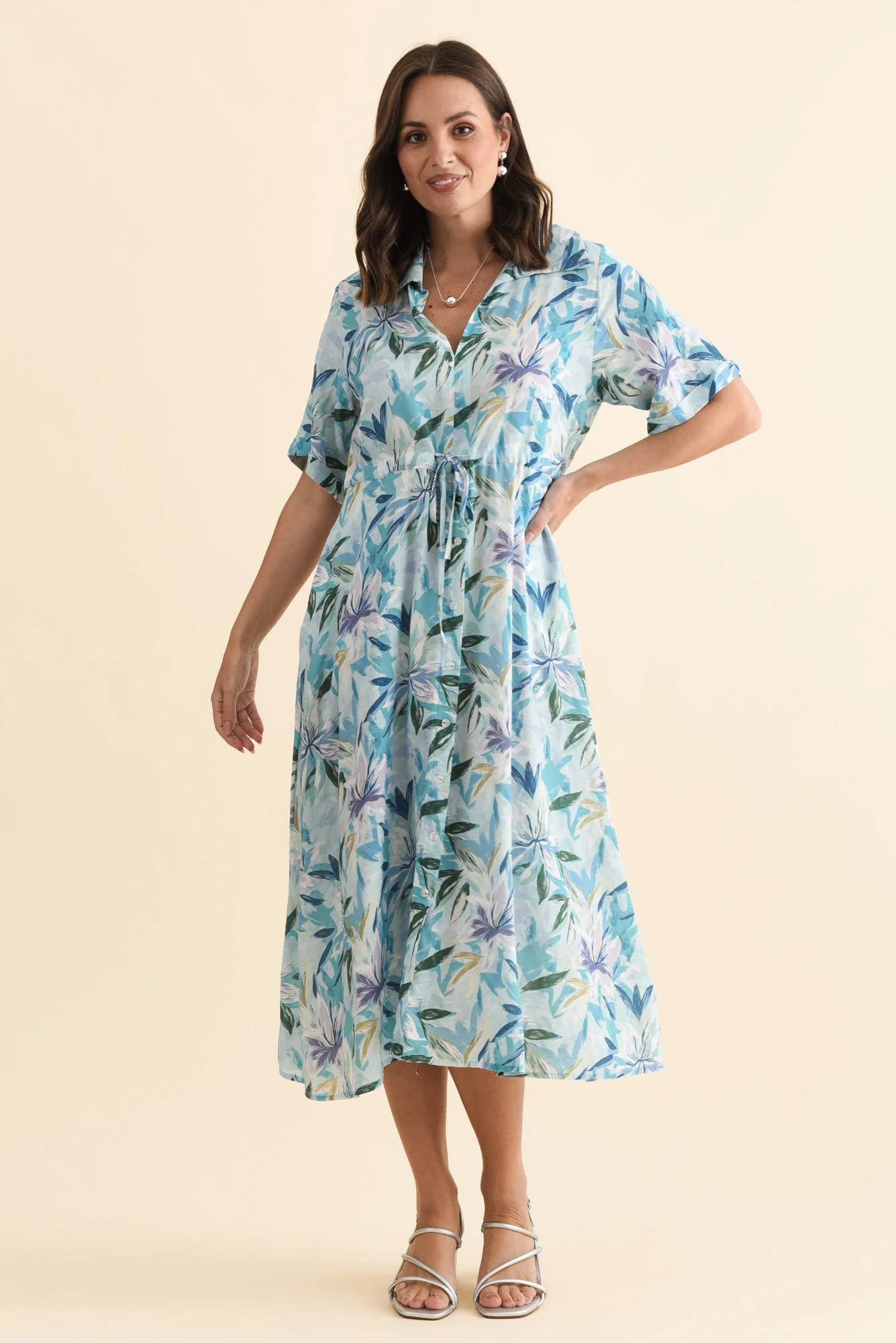 Leigh Blue Tropical Tie Dress - Image 2