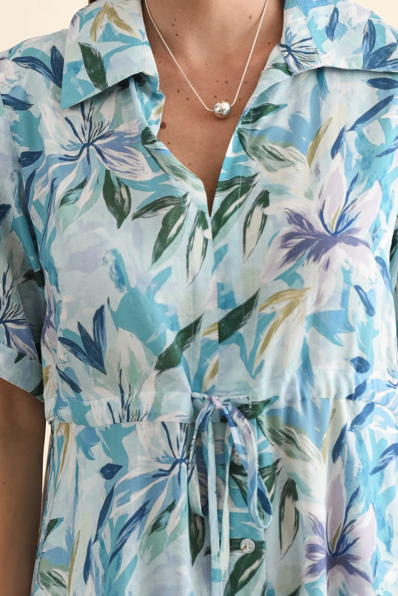 Leigh Blue Tropical Tie Dress - Image 5