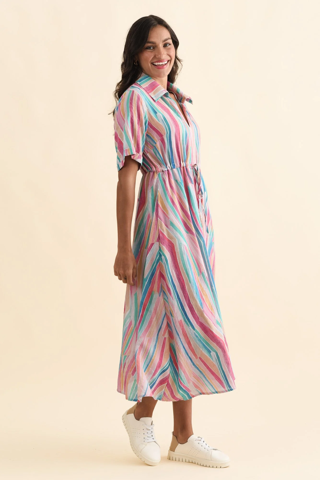 Leigh Pink Stripe Tie Dress - Image 3