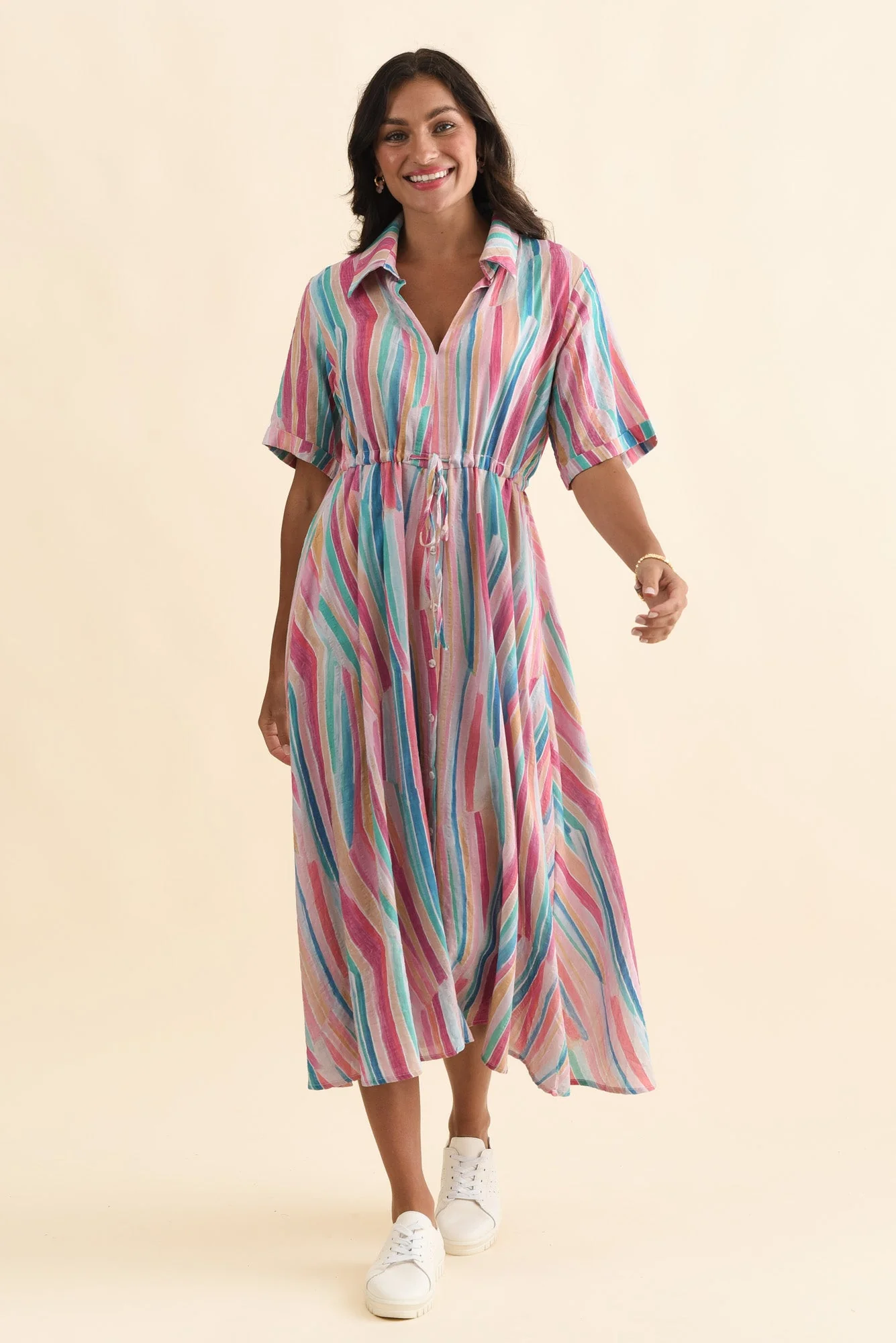 Leigh Pink Stripe Tie Dress - Image 6
