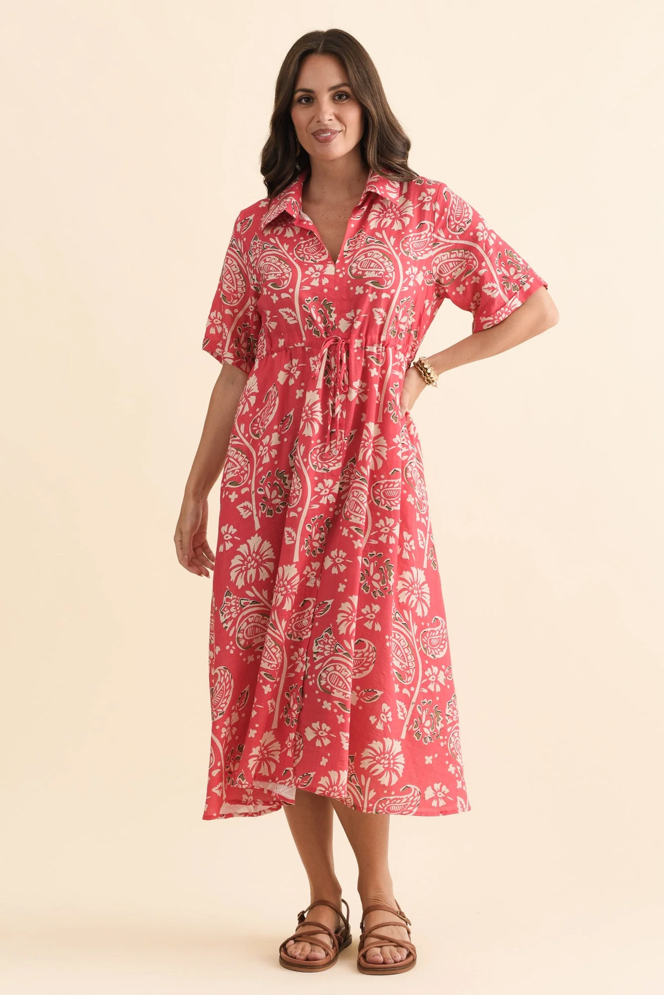 Leigh Red Flower Tie Dress - Image 3