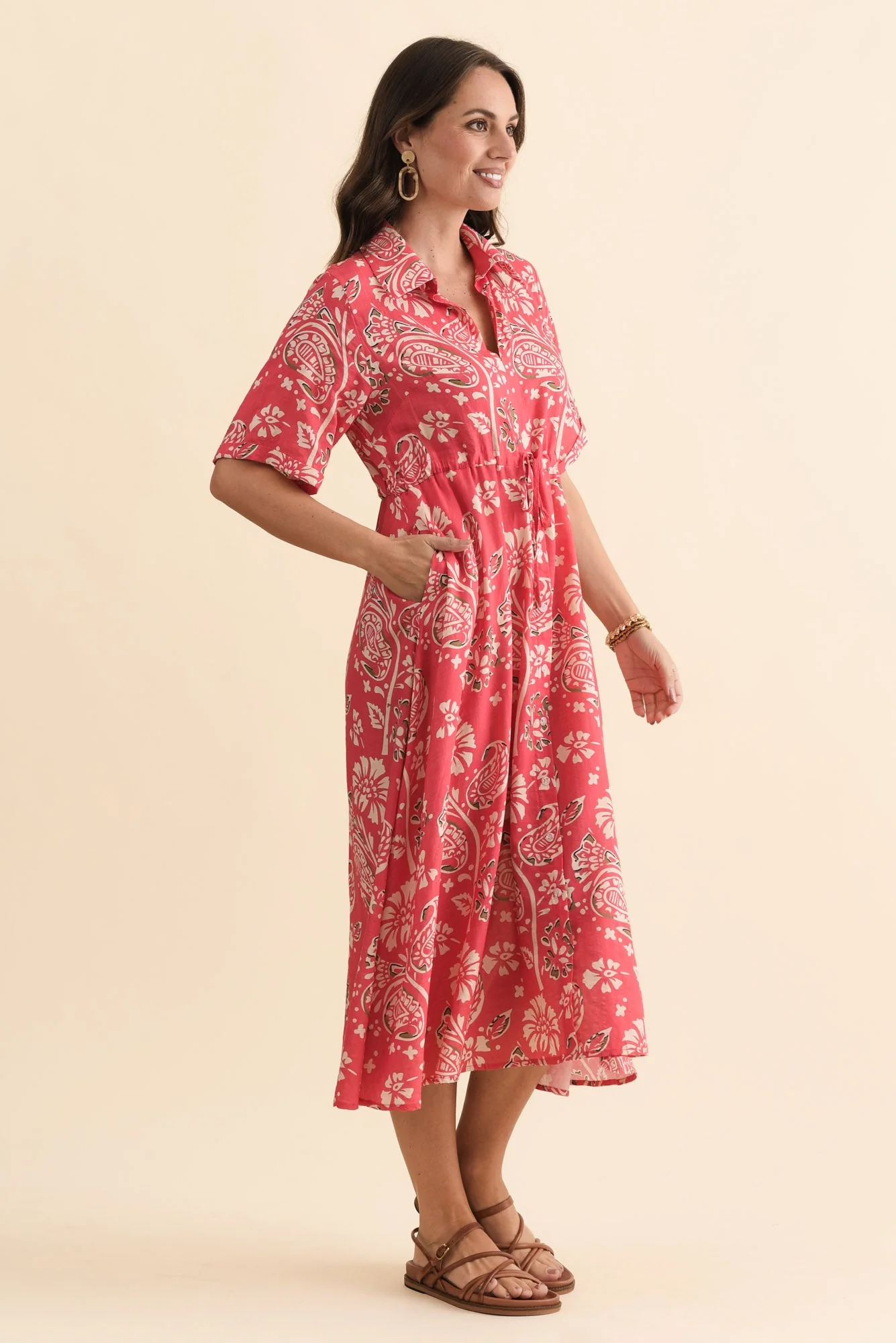 Leigh Red Flower Tie Dress - Image 4