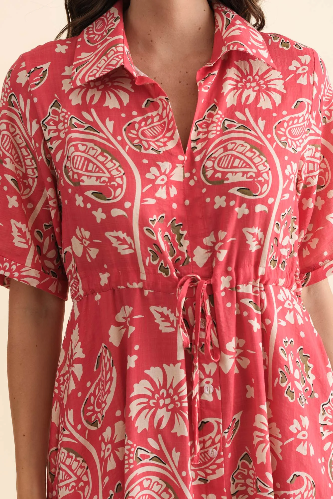 Leigh Red Flower Tie Dress - Image 6