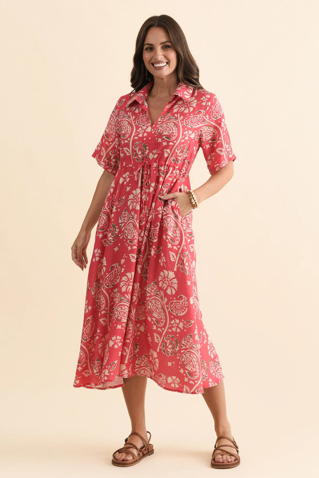 Leigh Red Flower Tie Dress - Image 7
